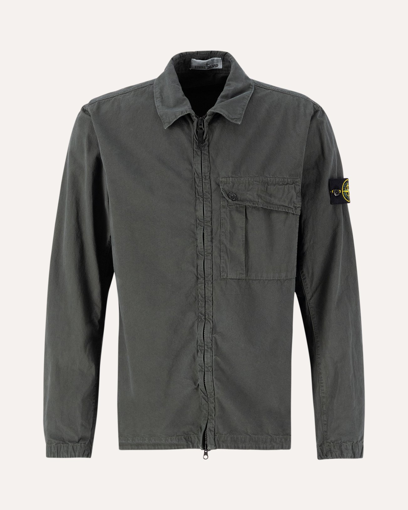 Stone Island 119WN Brushed Organic Cotton Canvas Garment Dyed 'Old' Effect Overshirt GROEN 1