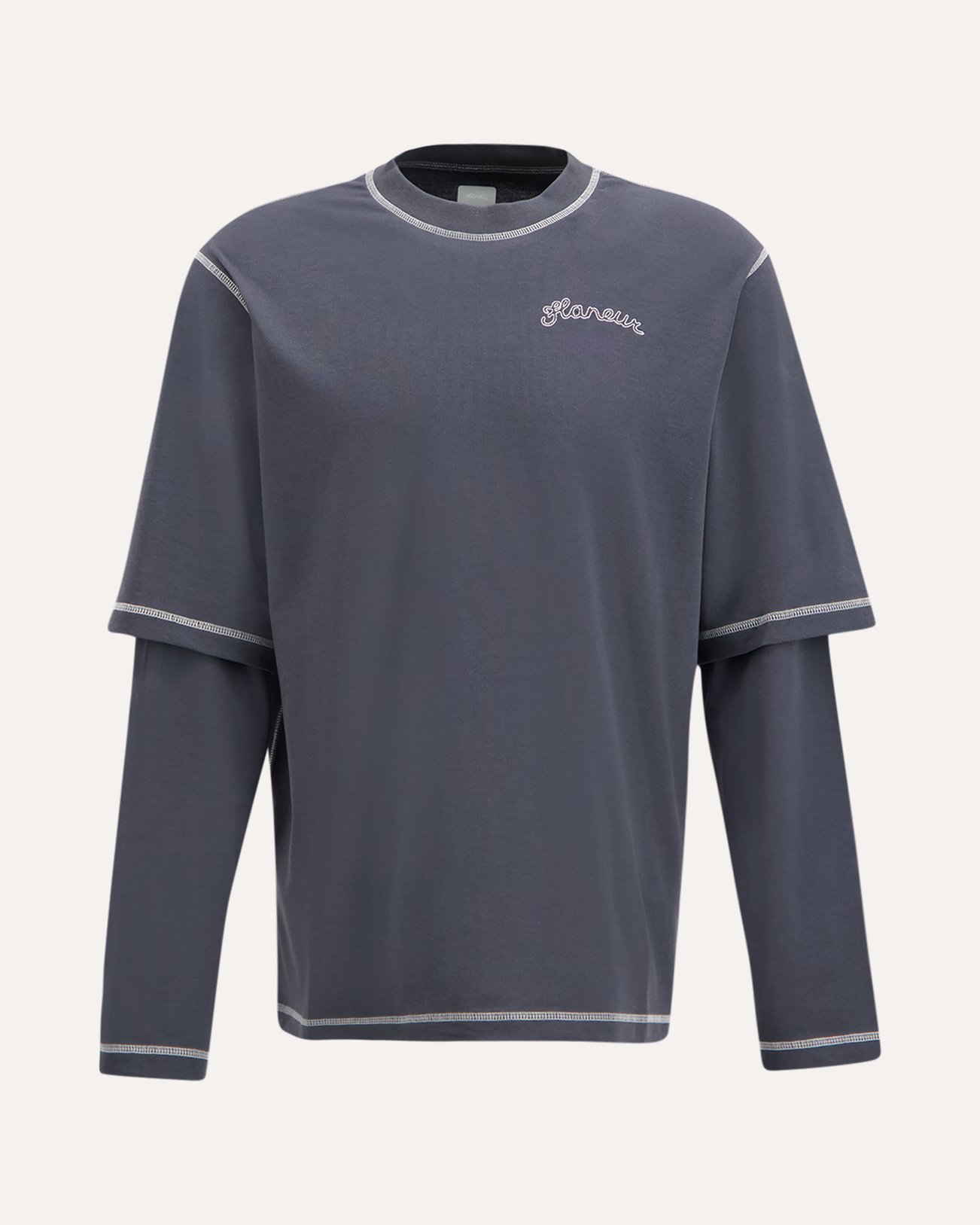Flaneur Signature Outline Layered Long Sleeve ZWART 1