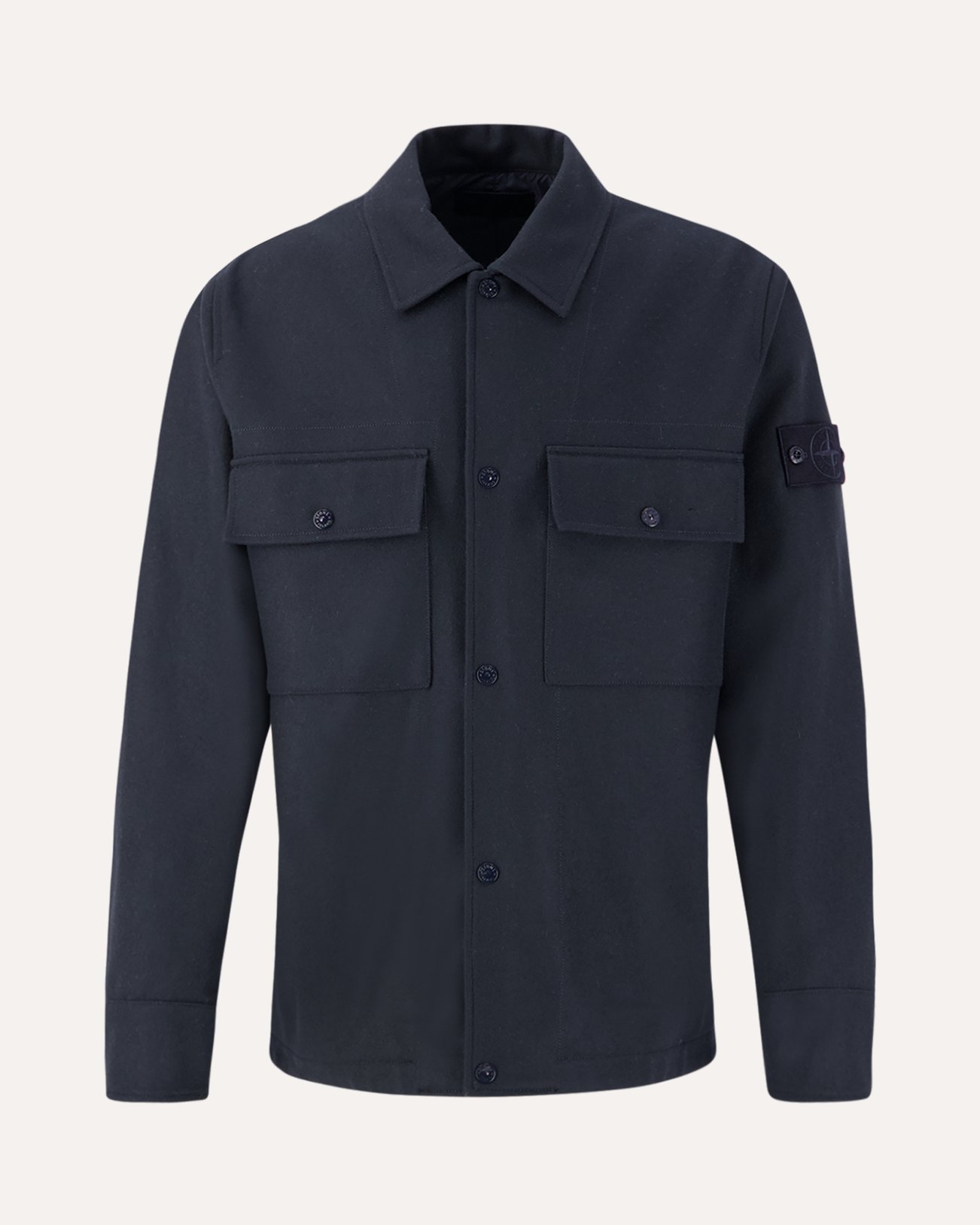 Stone Island 120F4 Flanella Lana/Nylon Ghost Piece Overshirt DONKERBLAUW 1