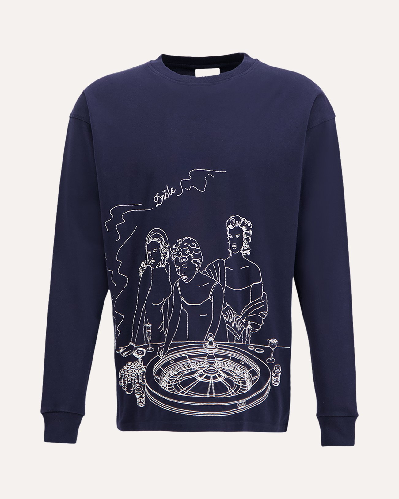 Drole de Monsieur Casino Scene Longsleeve Printed Tee-Shirt DONKERBLAUW 1