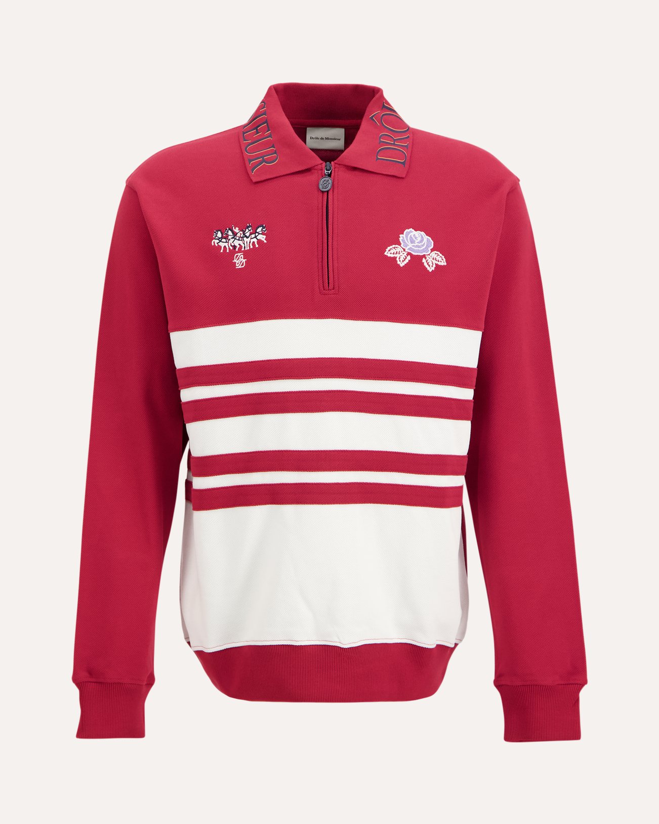 Drole de Monsieur Embroidered and Print Longsleeve Piqu Polo ROOD 1
