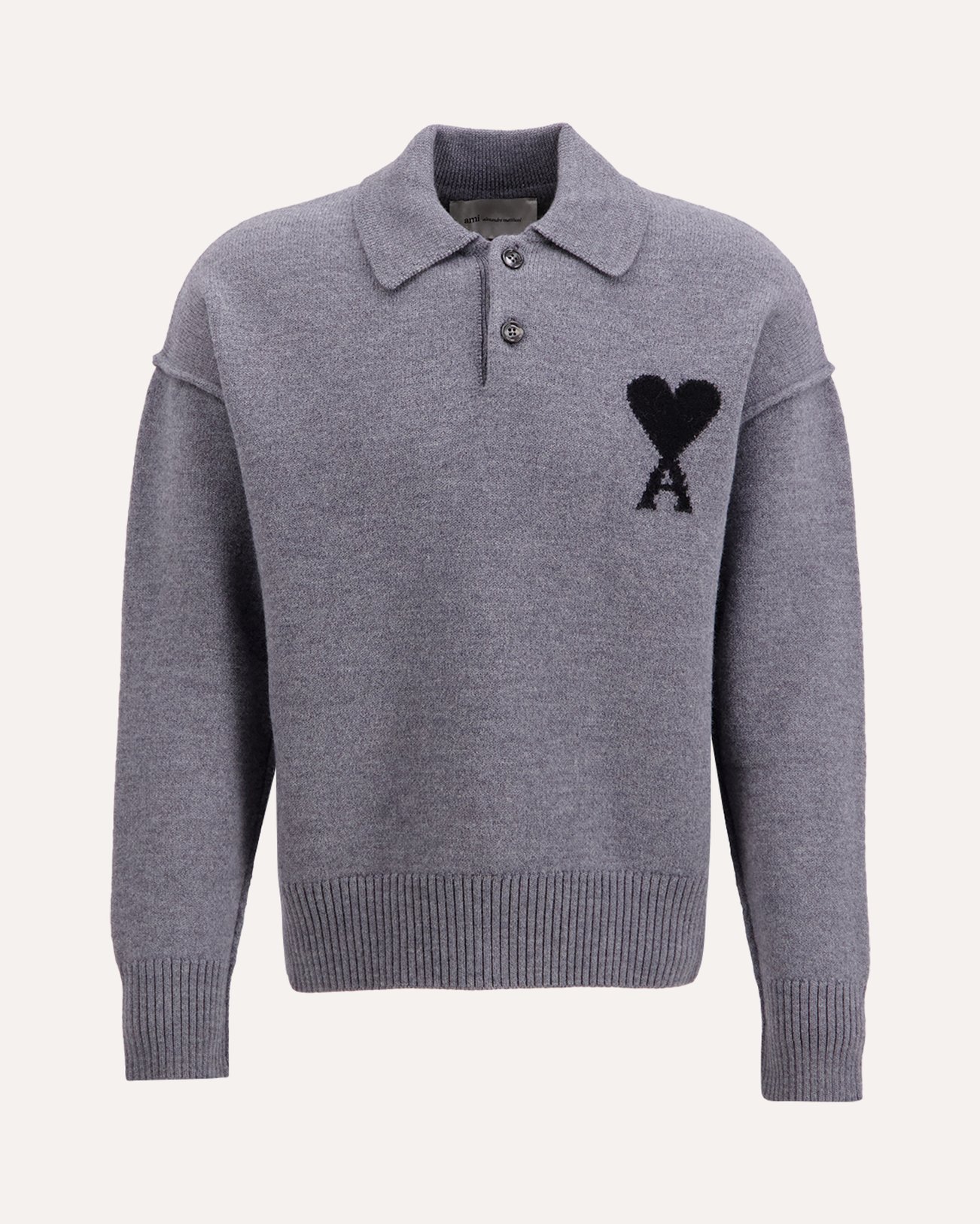 AMI Paris Polo Sweater With Contrasted Ami De Coeur GRIJS 1