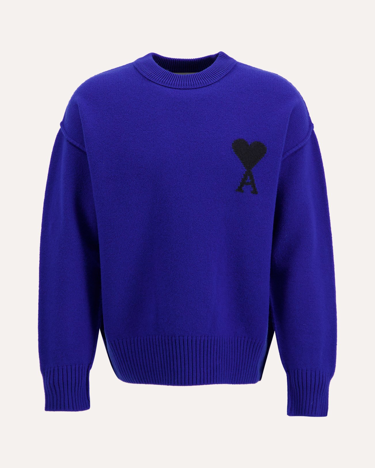 AMI Paris Crewneck Sweater With Contrasted Ami De Coeur DONKERBLAUW 1