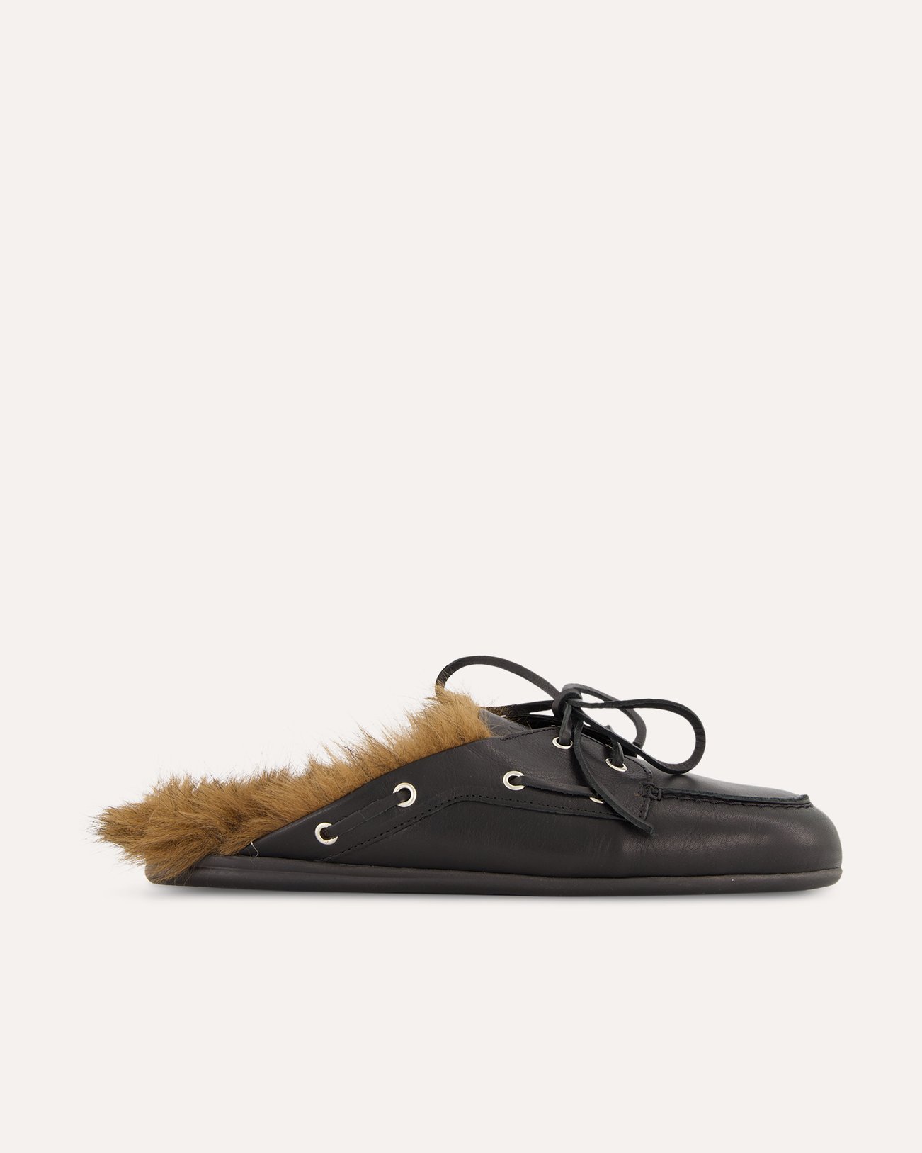 Posa Boat Loafer Mule Hairy Fur - Soft leather ZWART 1