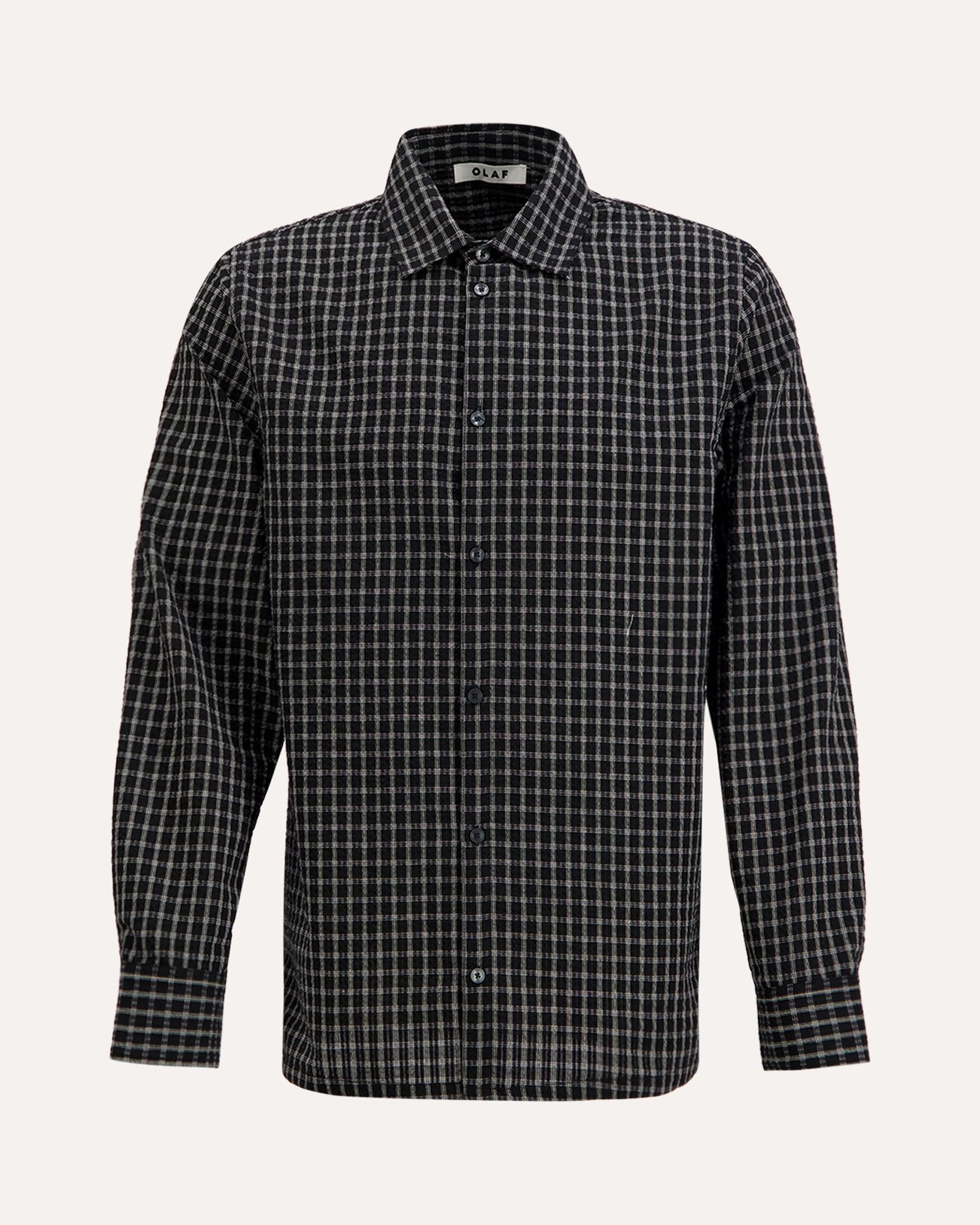 OLAF Checked Seersucker Ls Shirt ZWART 1