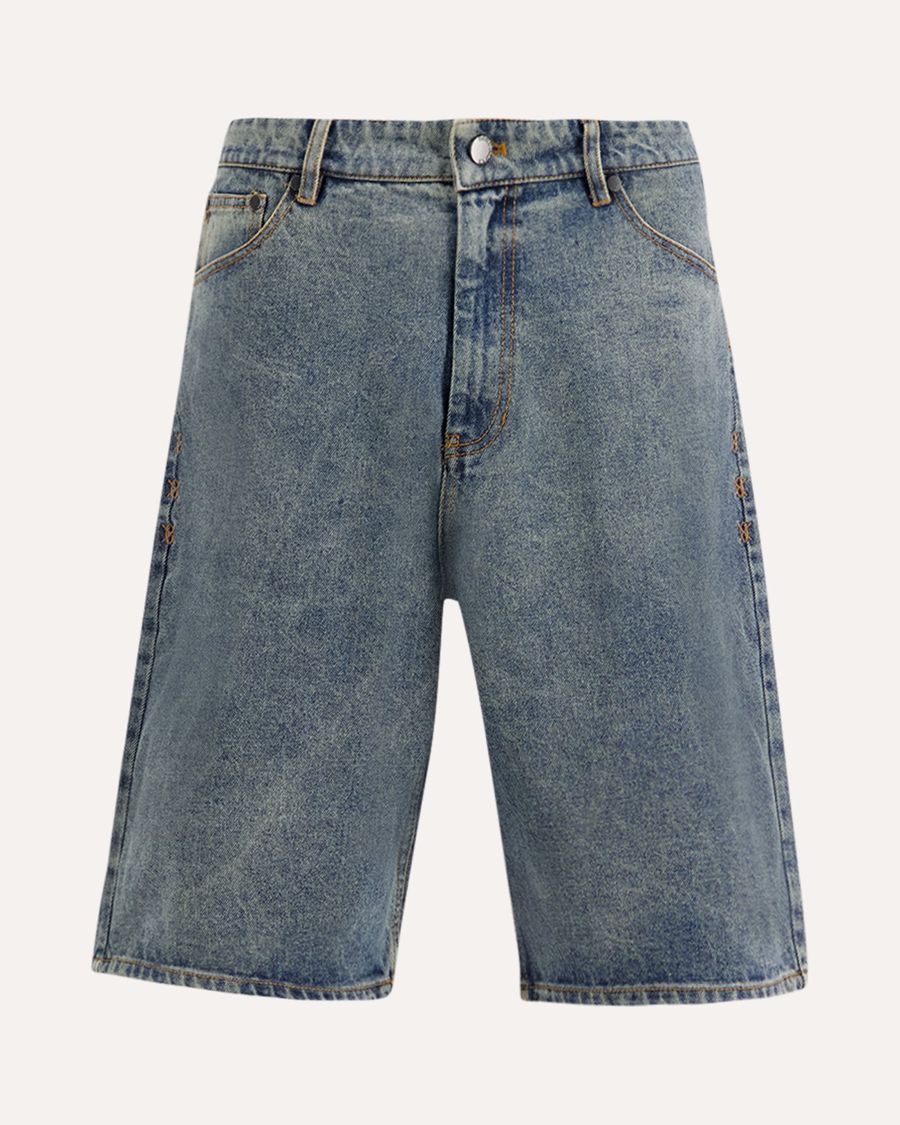 Daily Paper Compact Shield Embroidery Denim Shorts BLAUW 1