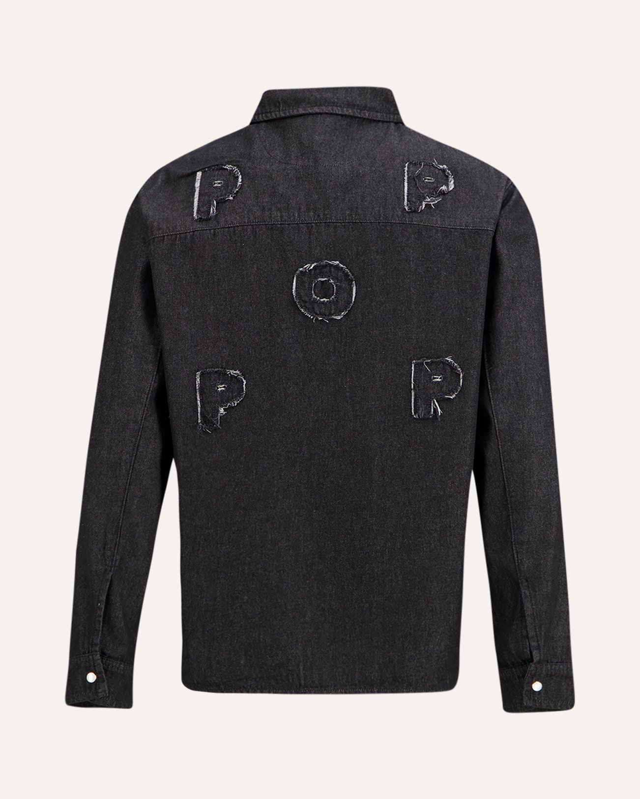 POP Trading Company Applique Logo Denim Shirt ZWART 1