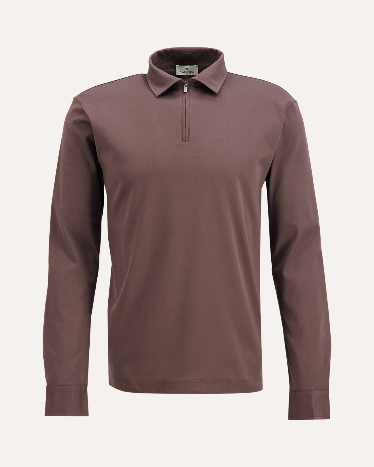 Valenza Supima Polo Zip Collar L/S DONKERBRUIN 1