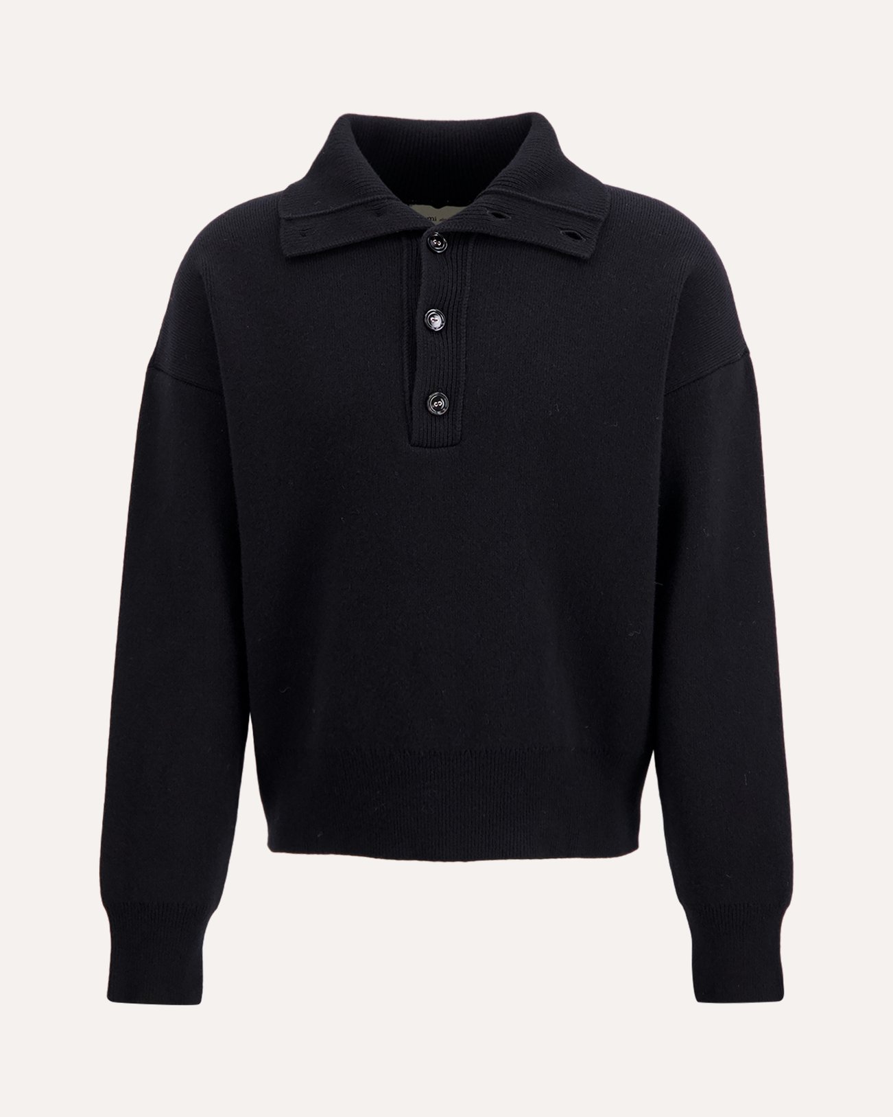 AMI Paris High Buttoned Collar Sweater ZWART 1