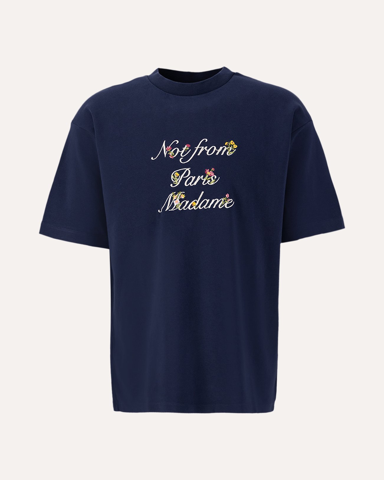 Drole de Monsieur Le T-Shirt Slogan A Fleurs NAVY 1