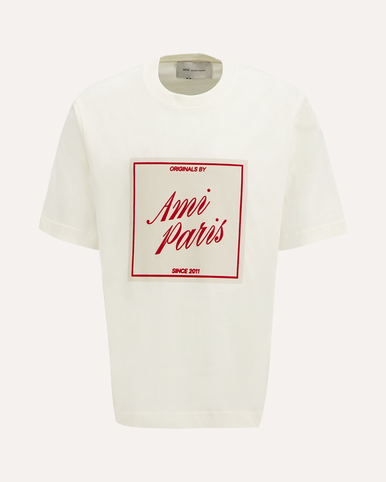 AMI Paris Teeshirt Manches Courtes Boxy Fit Avec Print Signature Sur Le Devant CREME 1