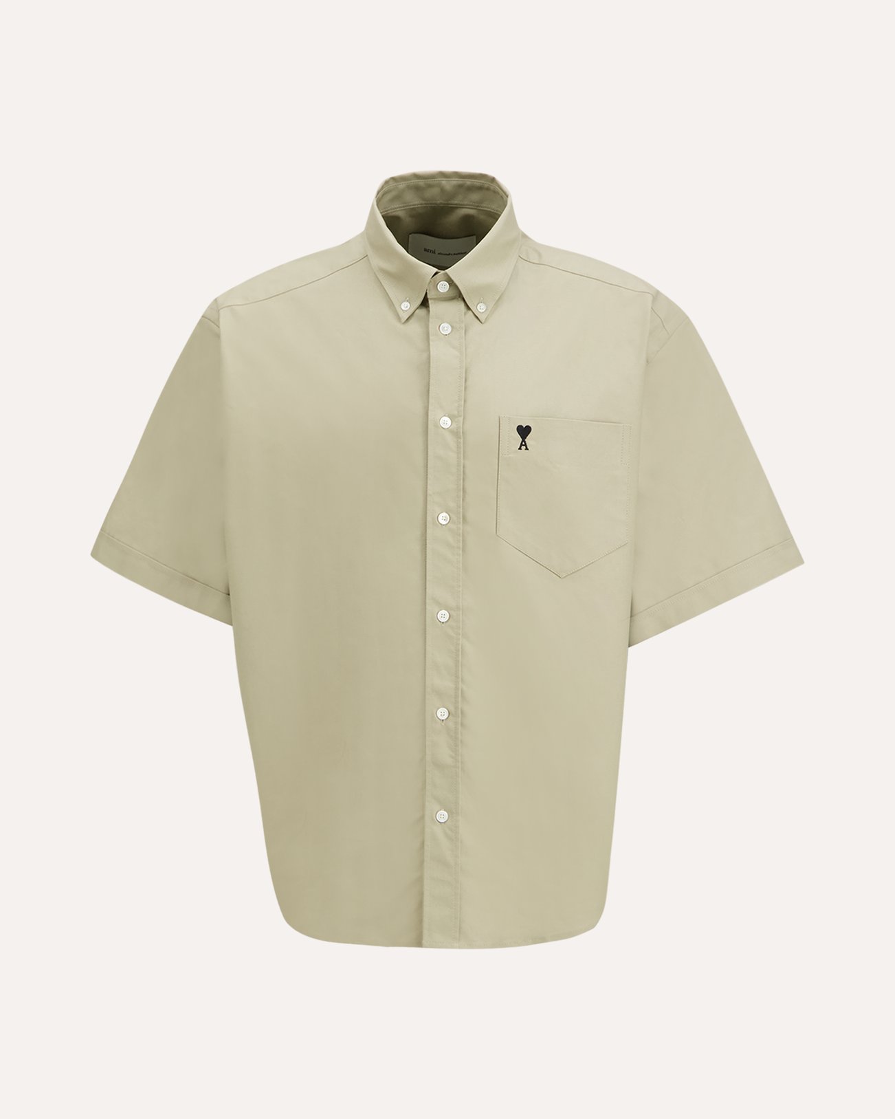 AMI Paris Chemise Boxy A Manches Courtes Col Boutonne Et Ami De Coeur Brode BEIGE 1
