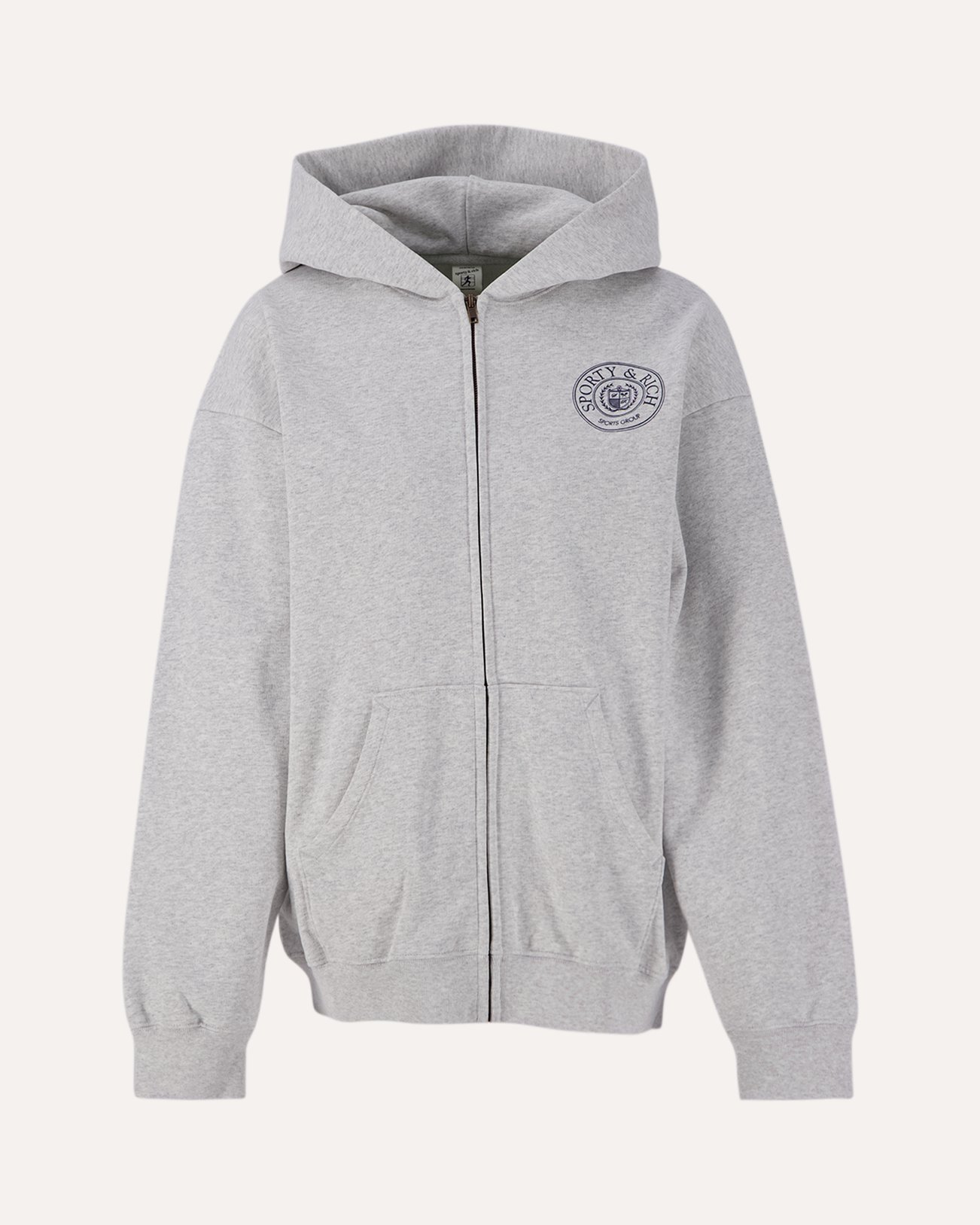 Sporty & Rich Connecticut Crest Zipped Hoodie Heather Gray/Navy GRIJS 1