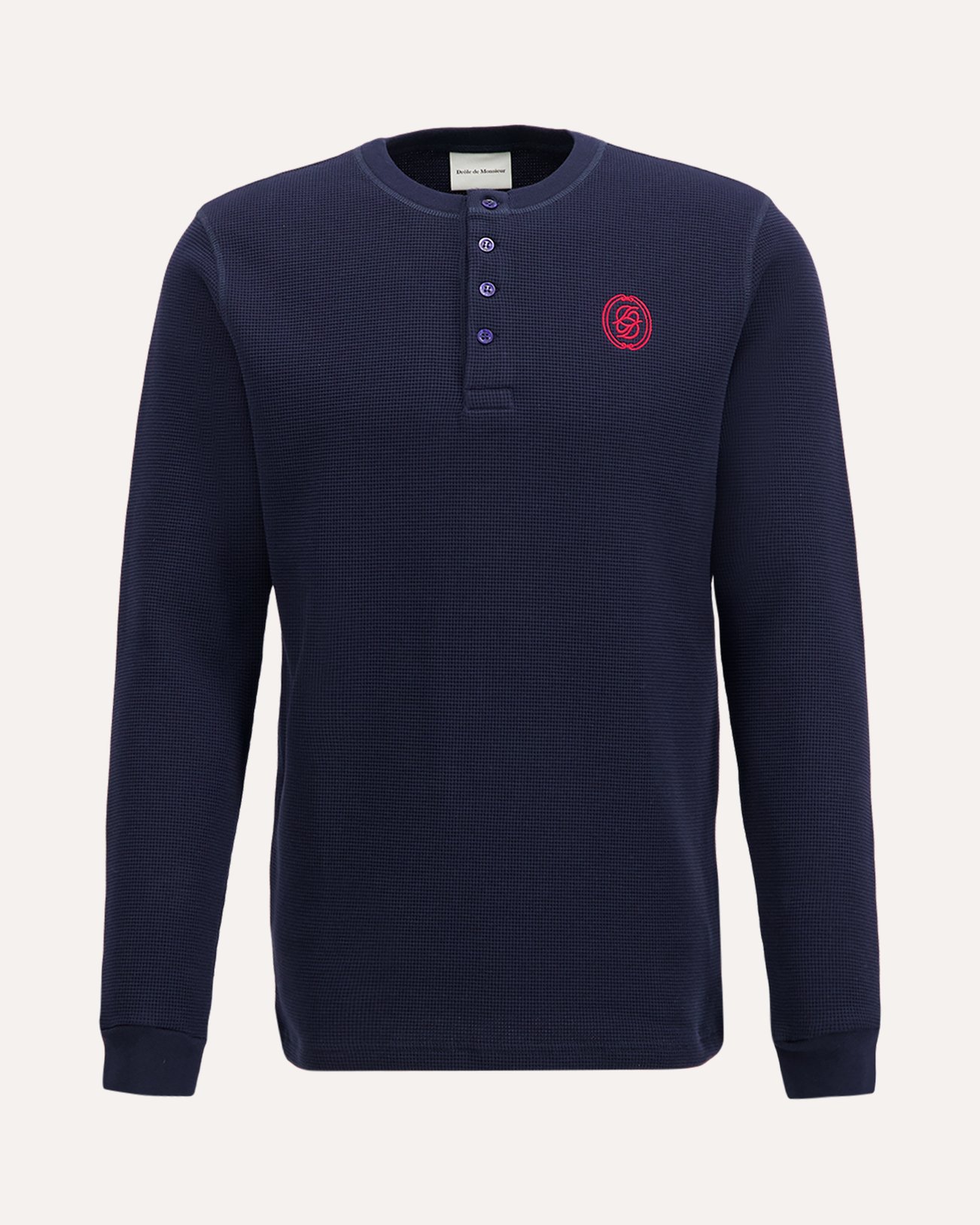 Drole de Monsieur D Mirror Waffle Longsleeve T-Shirt DONKERBLAUW 1