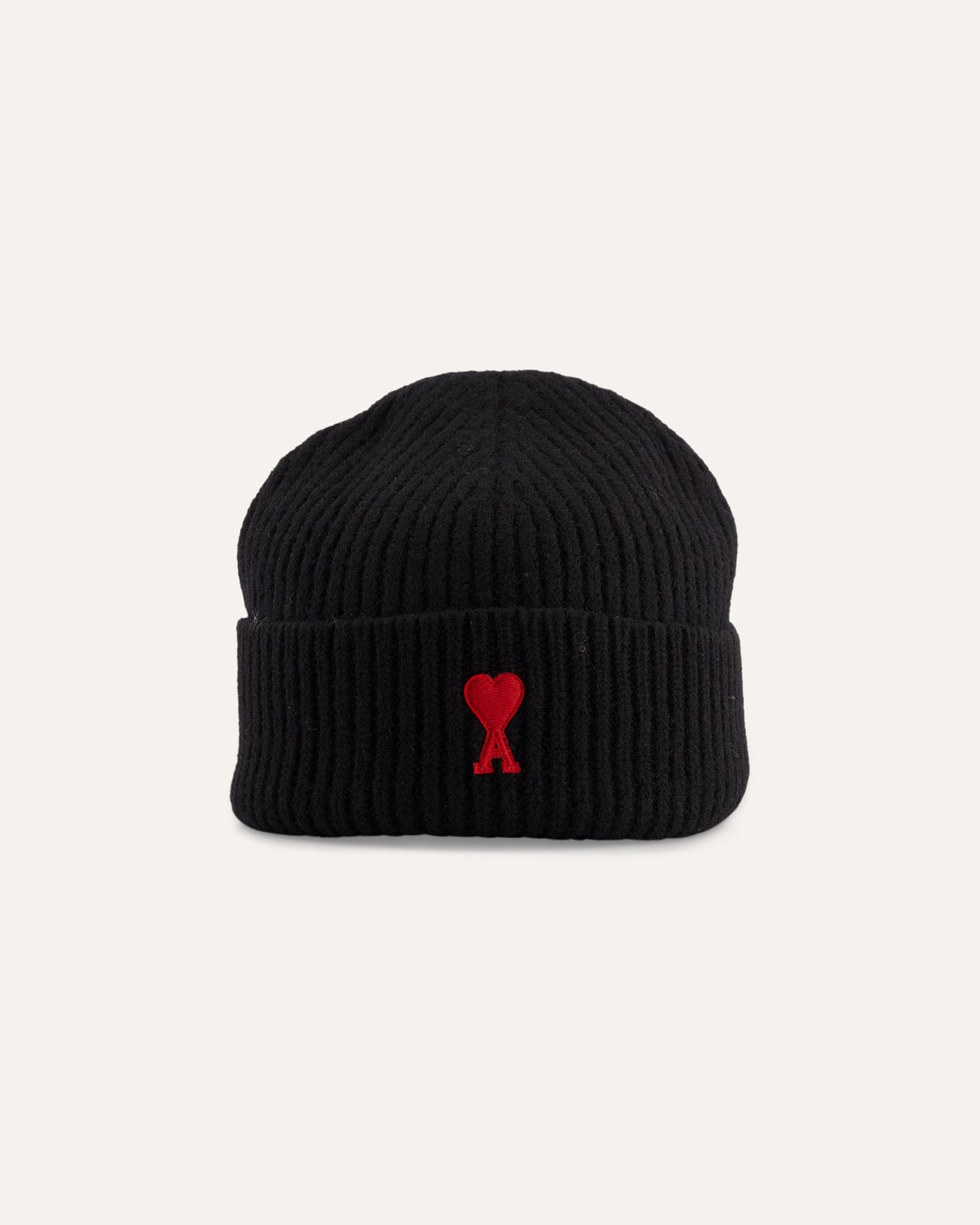 AMI Paris Beanie With Red Ami De Coeur ZWART 1