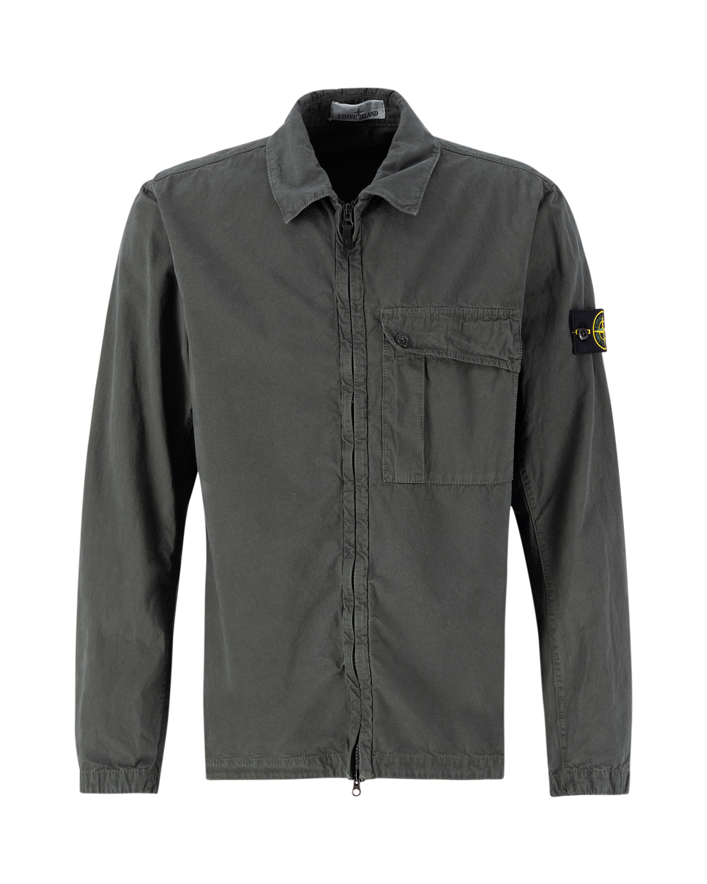 Stone Island 119WN Brushed Organic Cotton Canvas Garment Dyed 'Old' Effect Overshirt GROEN 1