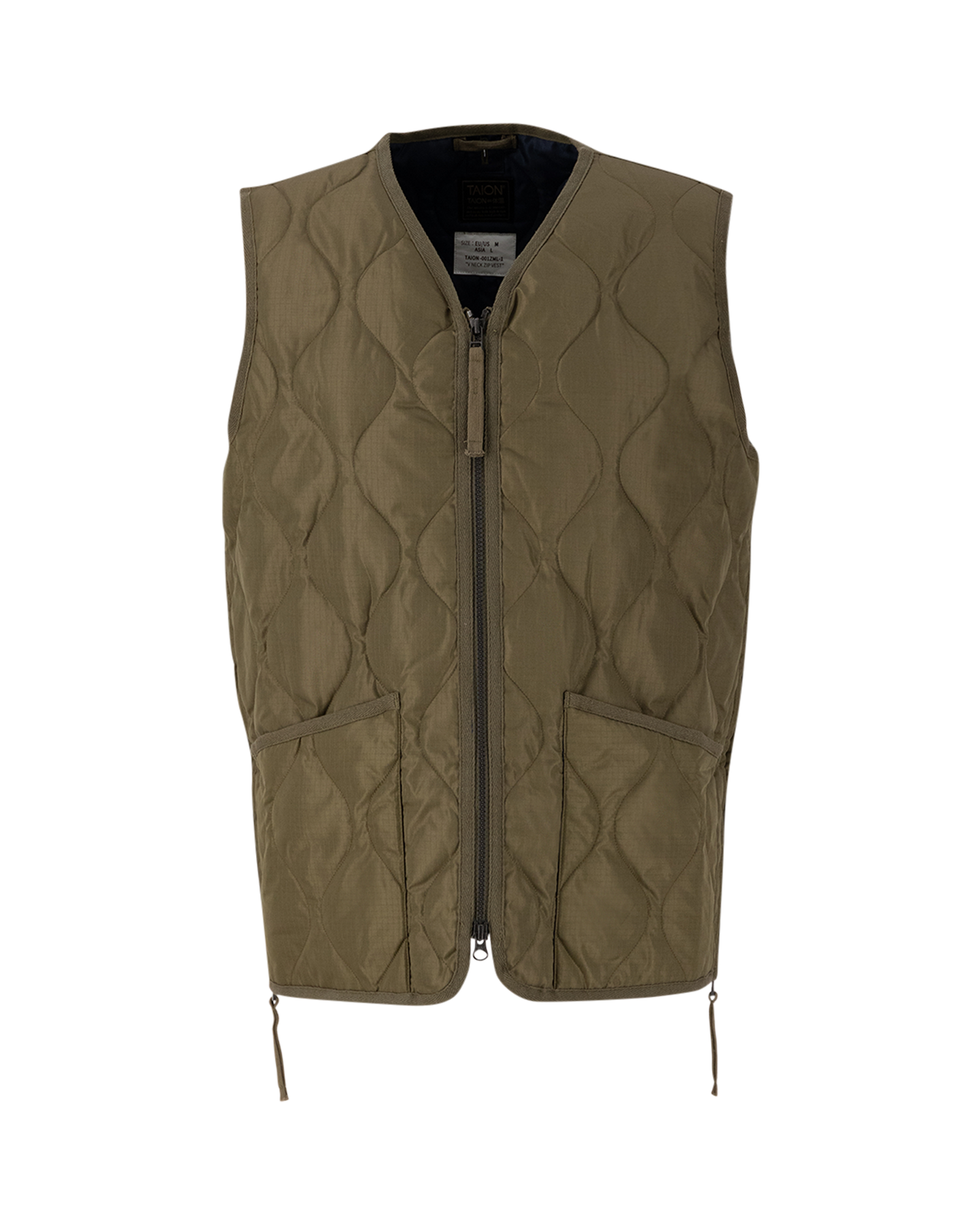 Taion Military W-Zip V Neck Down Vest DONKERGROEN 1