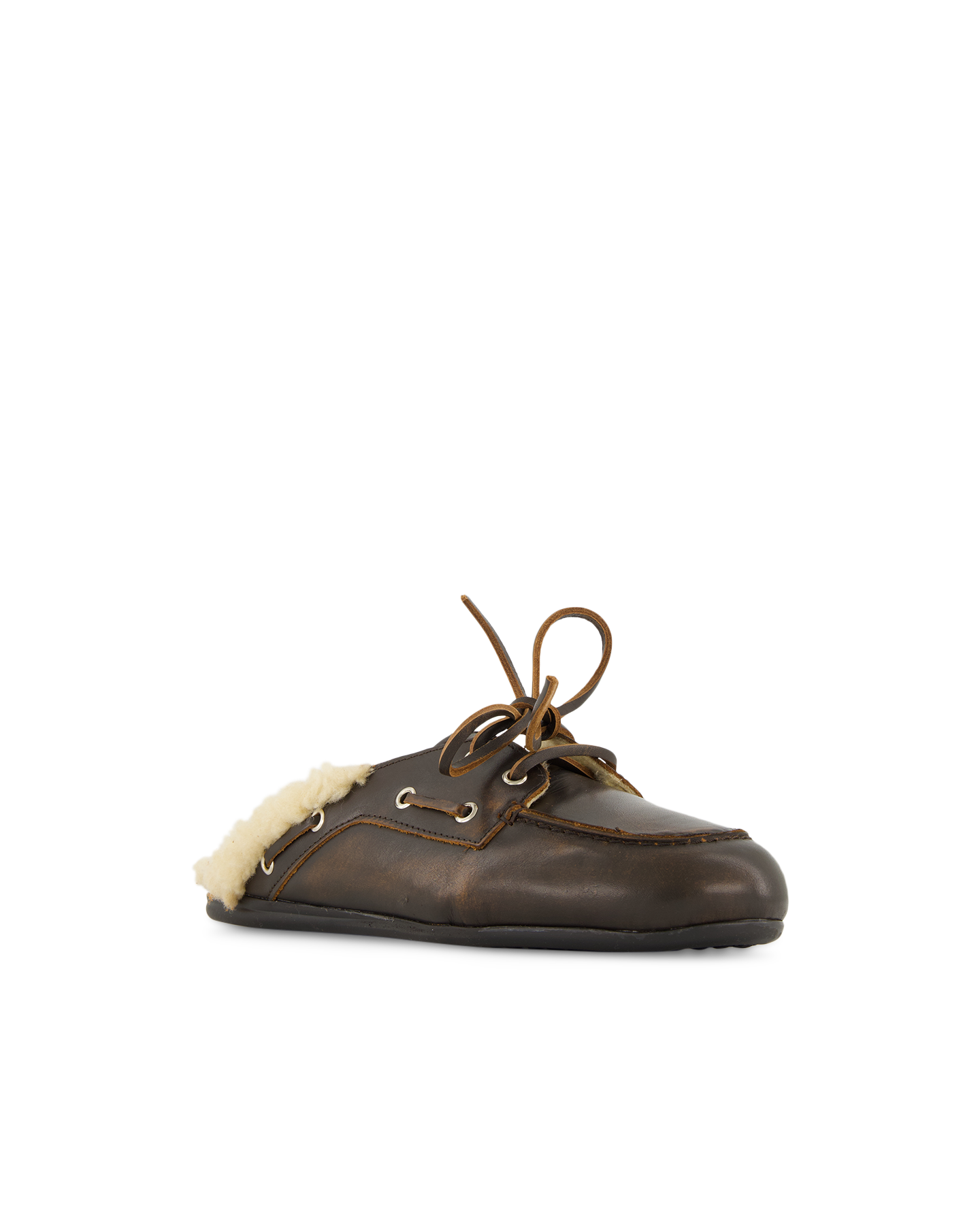 Posa Boat Loafer Mule Fur - Leather DONKERBRUIN 2