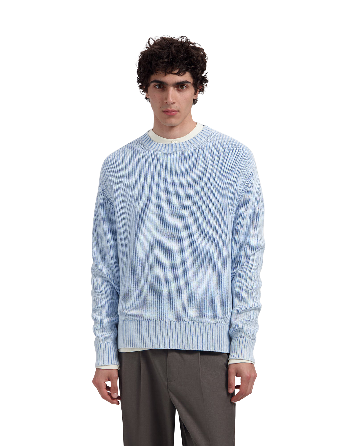 OLAF Washed Knitted Essential Crew Neck BLAUW 3