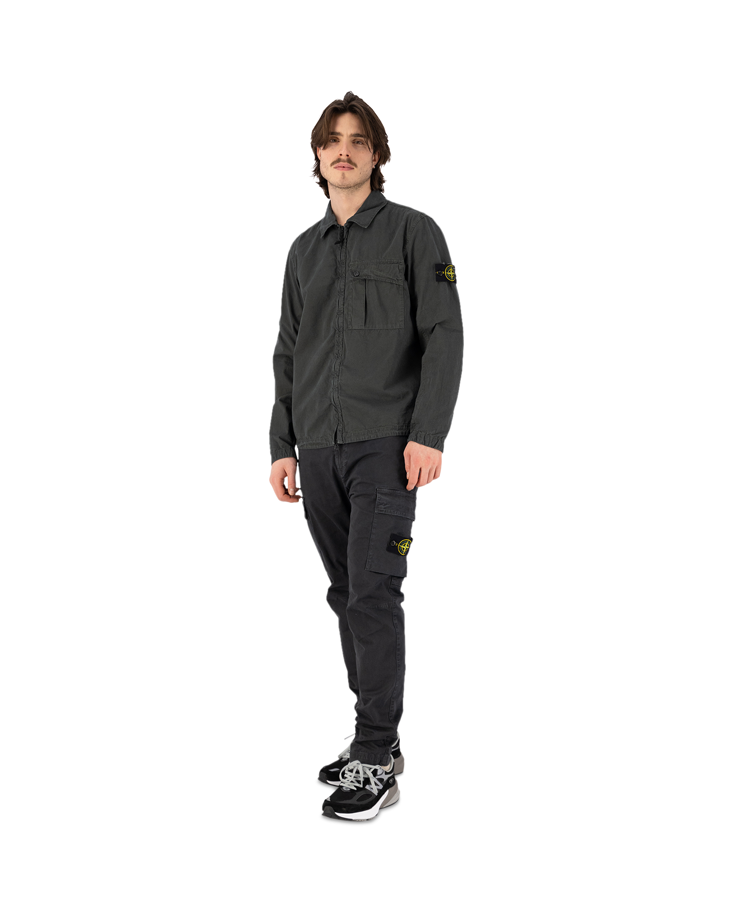 Stone Island 119WN Brushed Organic Cotton Canvas Garment Dyed 'Old' Effect Overshirt GROEN 3