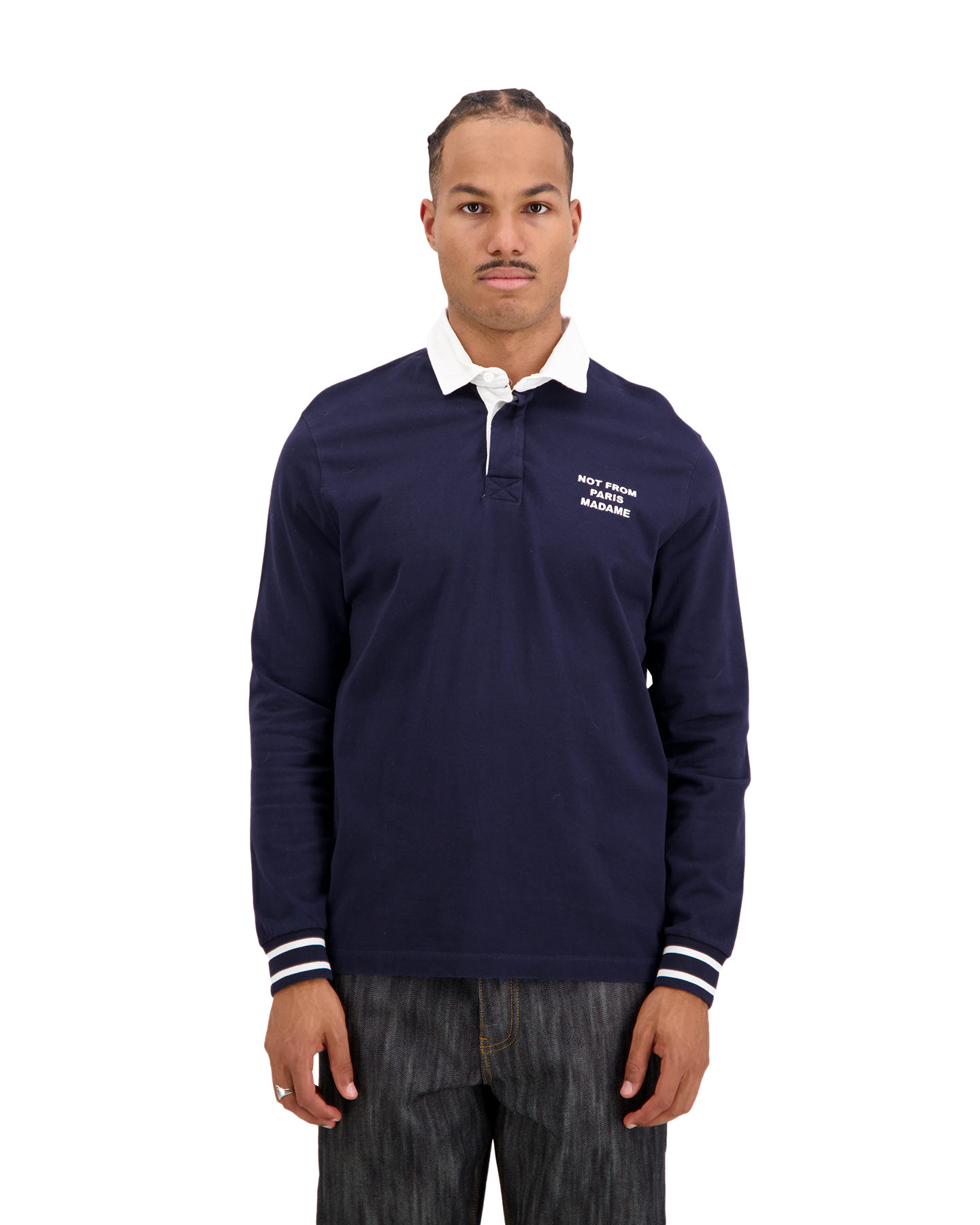 Drole de Monsieur Slogan Longsleeve Polo DONKERBLAUW 3