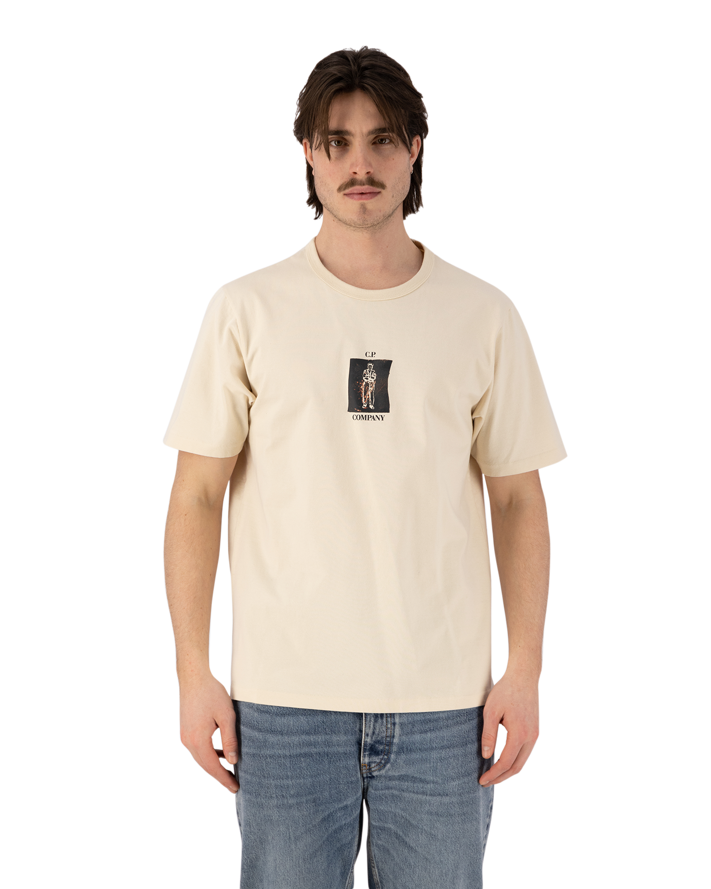 C.P. Company 30/2 Mercerized Jersey Twisted Graphic T-Shirt CREME 4