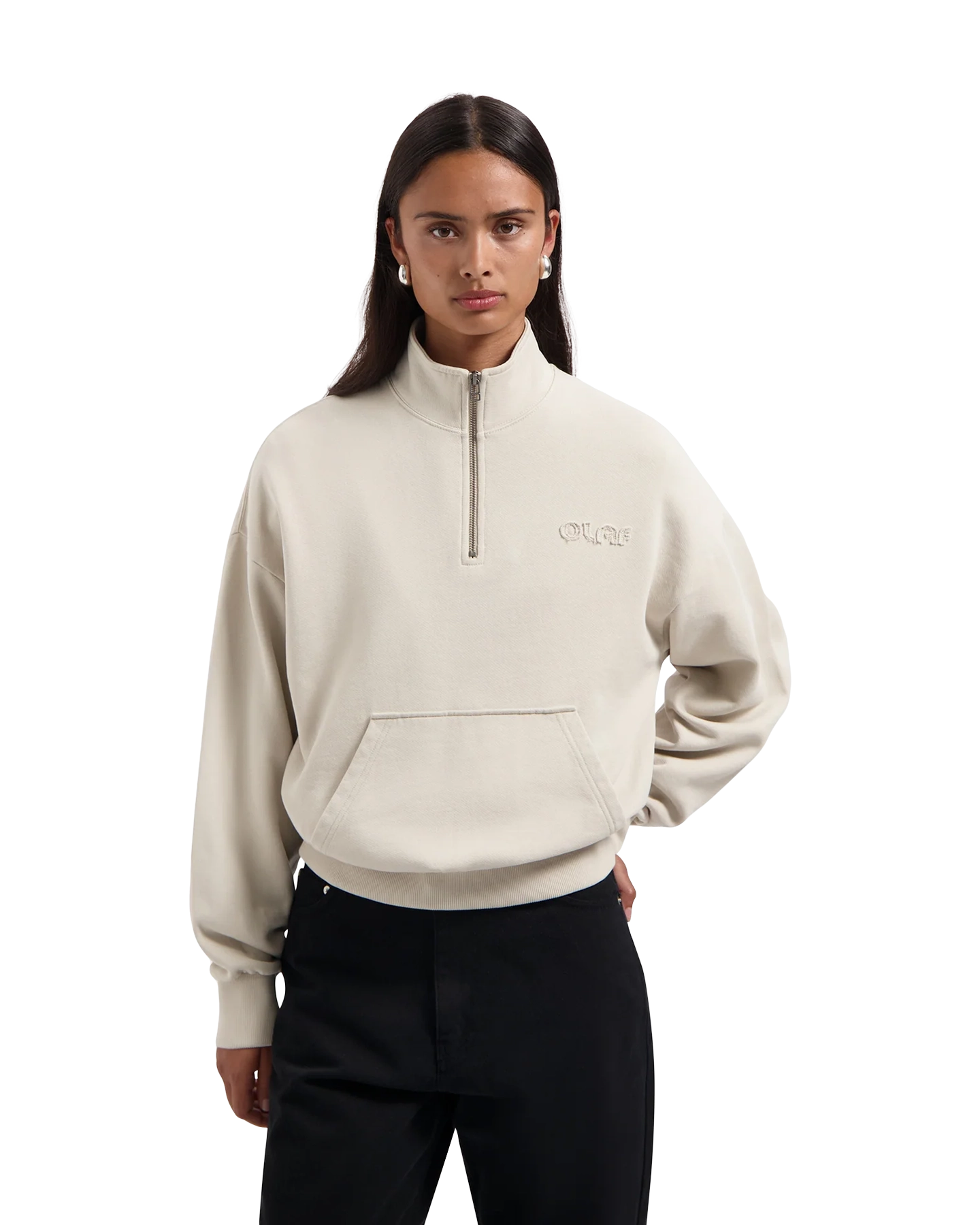 OLAF Wmn Retro Logo Half Zip Sweat BEIGE 3