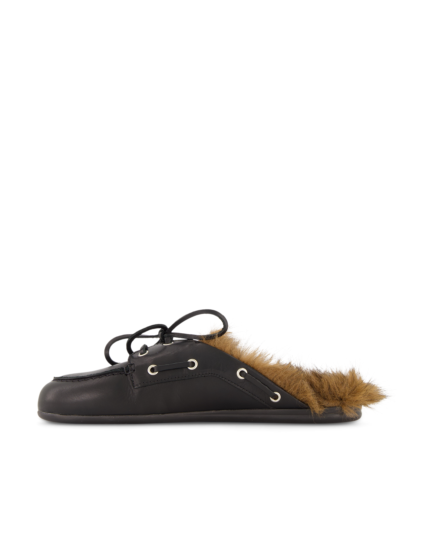 Posa Boat Loafer Mule Hairy Fur - Soft leather ZWART 3