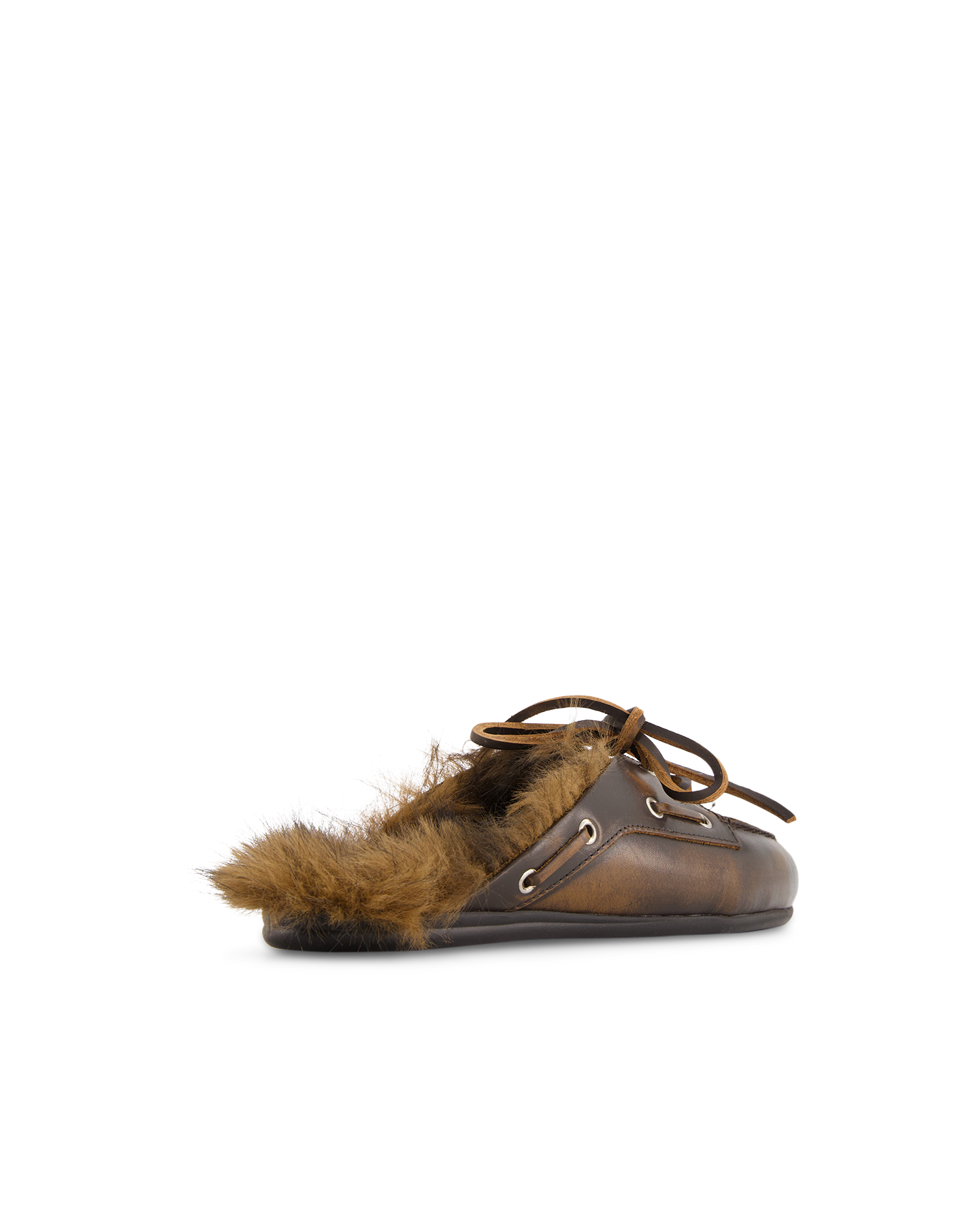 Posa Boat Loafer Mule Hairy Fur - Leather DONKERBRUIN 4