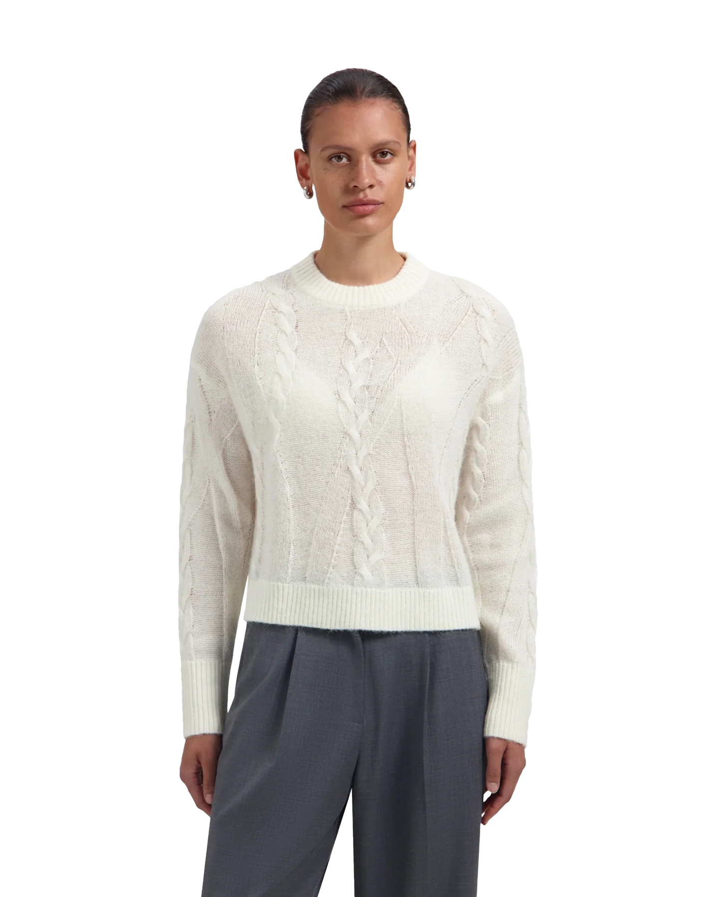OLAF Cable Knitted Crewneck WIT 3