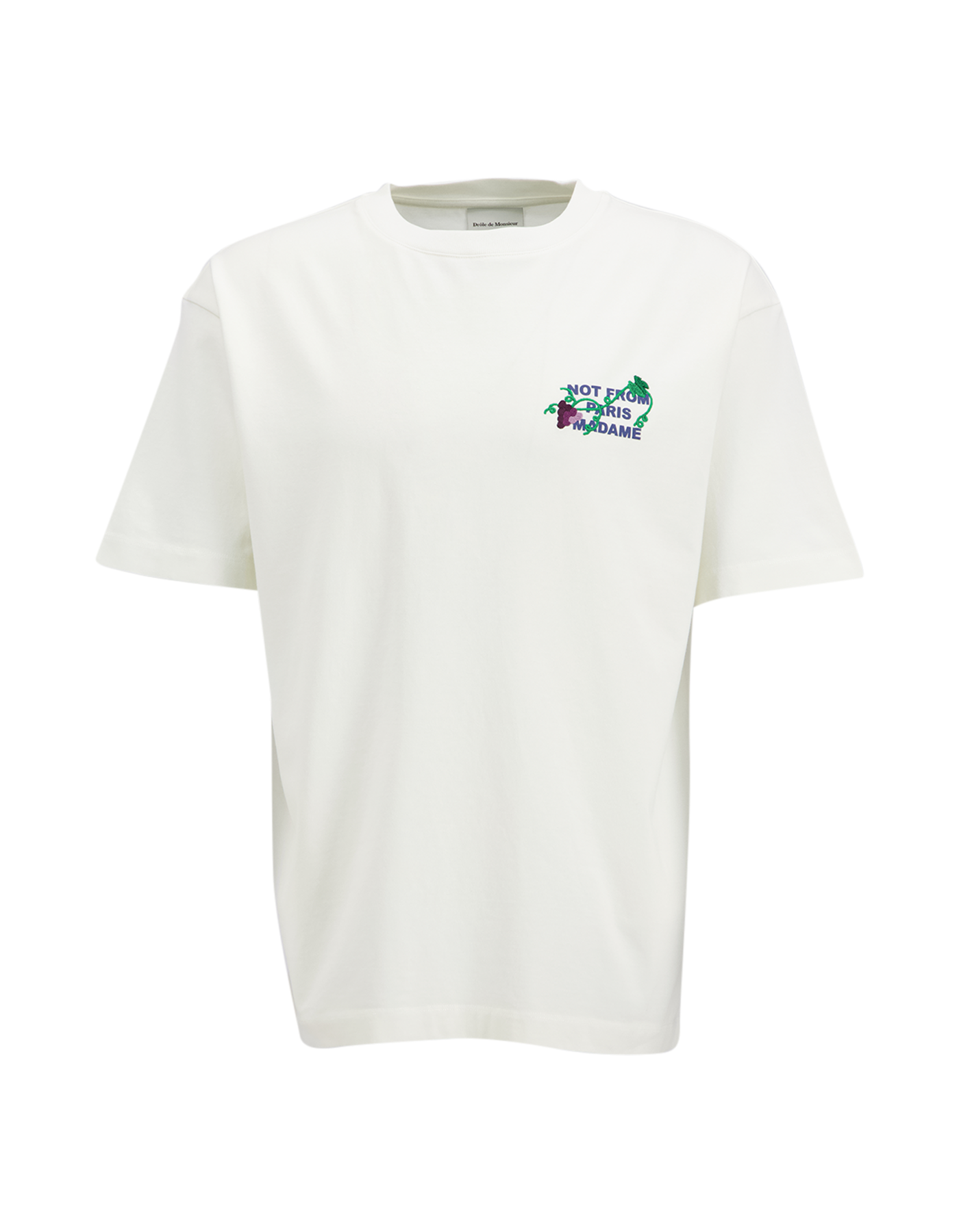 Drole de Monsieur Vine Embroidered Slogan T-shirt WIT 2