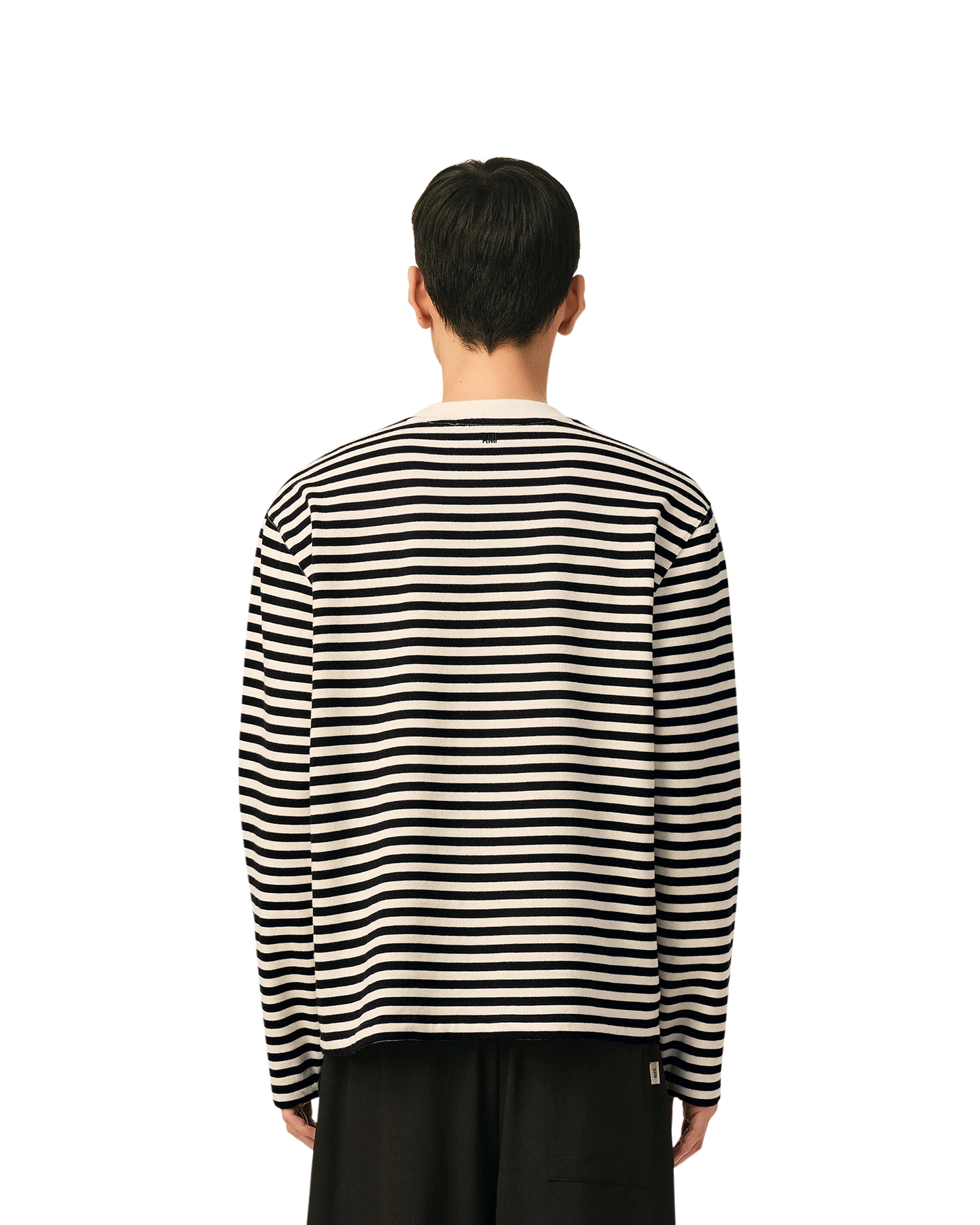 AMI Paris Long Sleeves Striped Tshirt With Black Ami De Coeur Embroidery ZWART 4