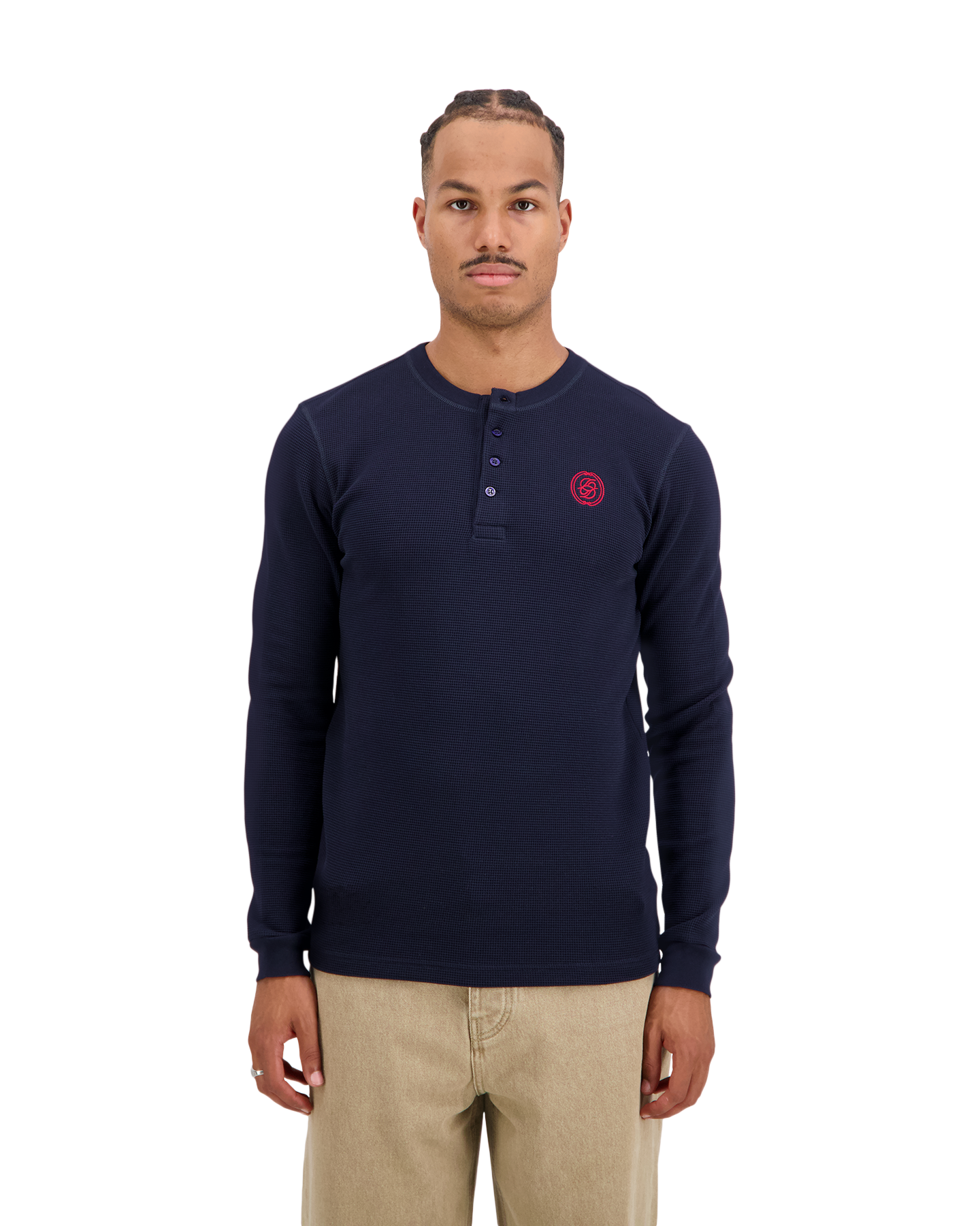 Drole de Monsieur D Mirror Waffle Longsleeve T-Shirt DONKERBLAUW 3