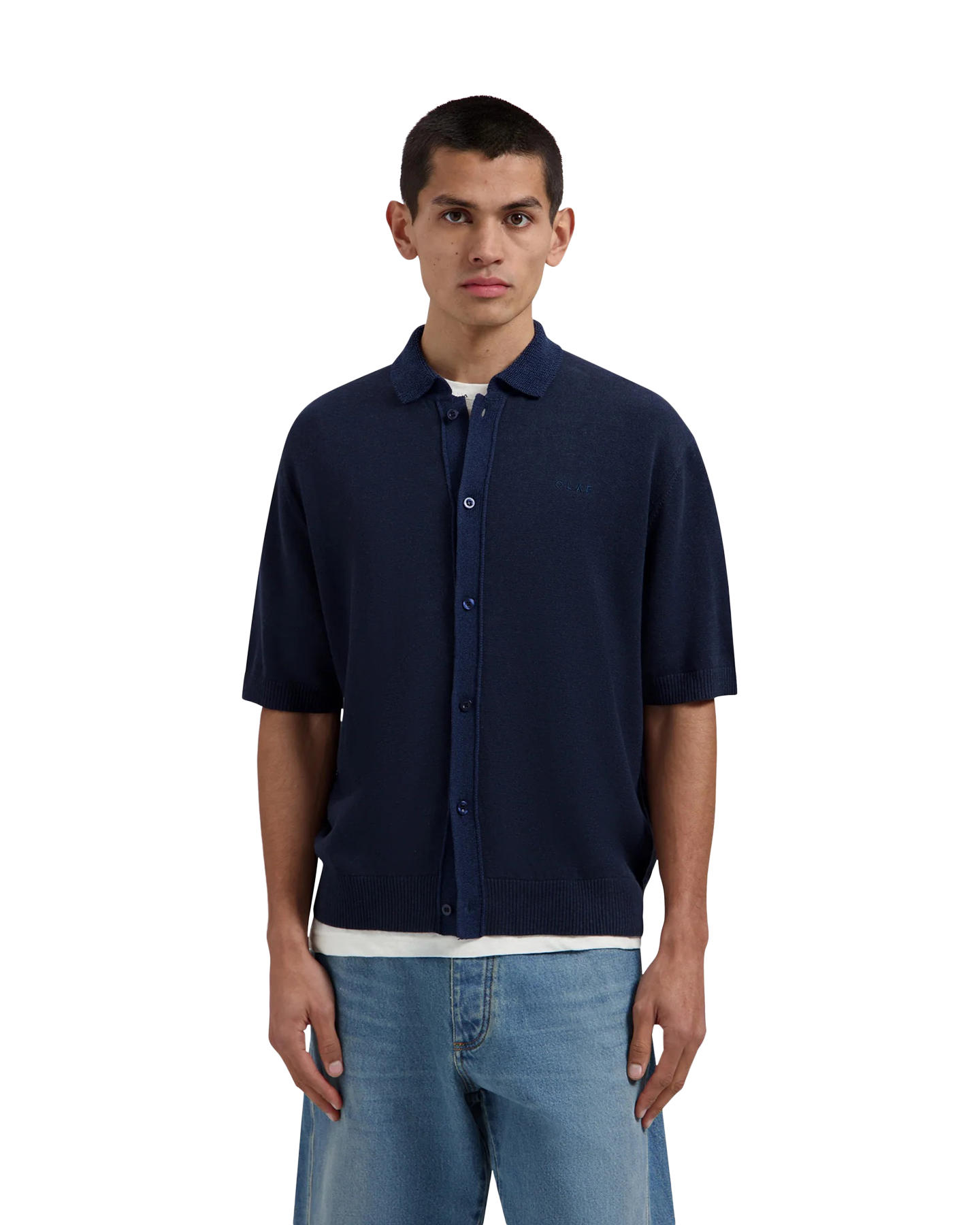 OLAF Linen Knitted Ss Polo DONKERBLAUW 3