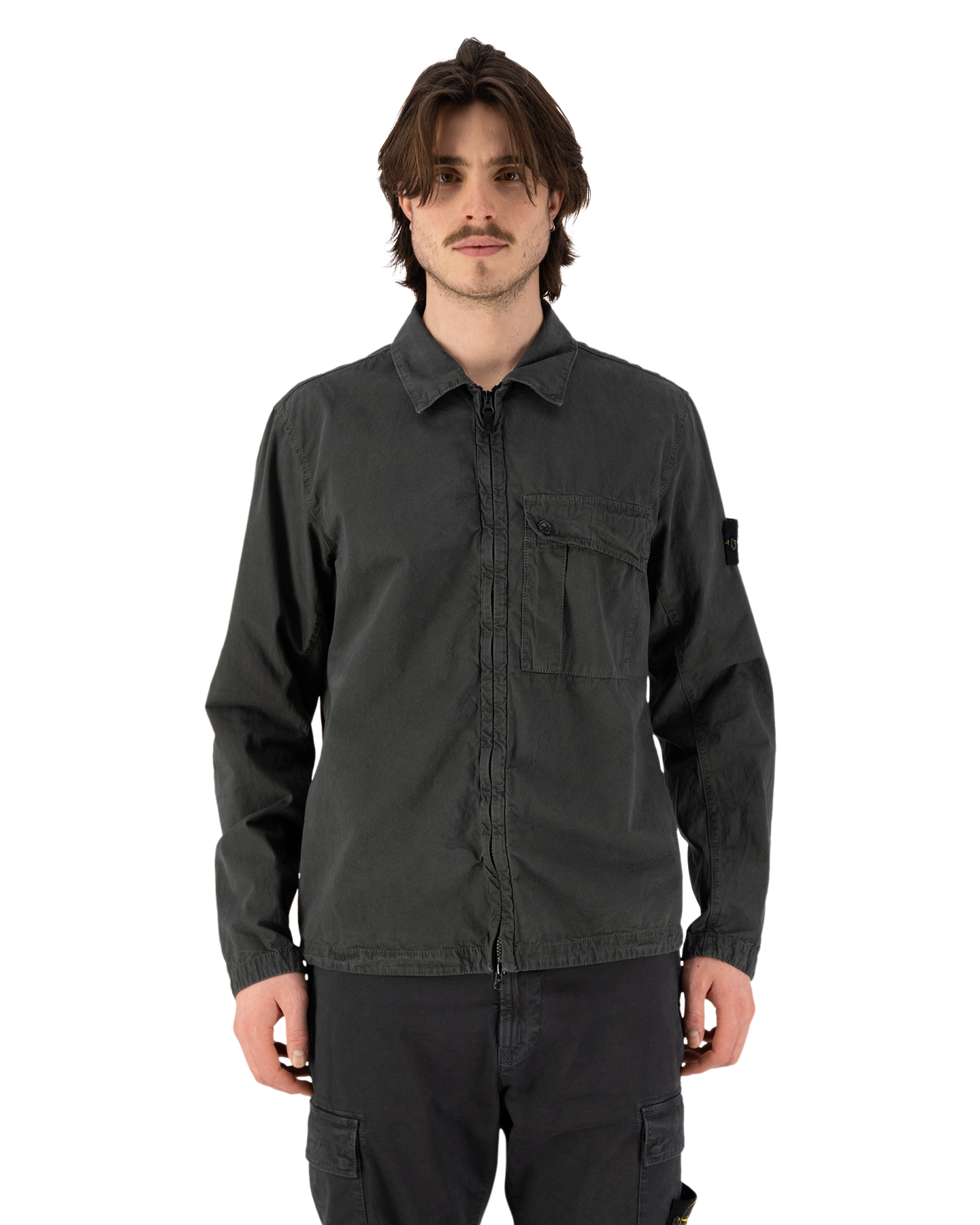 Stone Island 119WN Brushed Organic Cotton Canvas Garment Dyed 'Old' Effect Overshirt GROEN 4