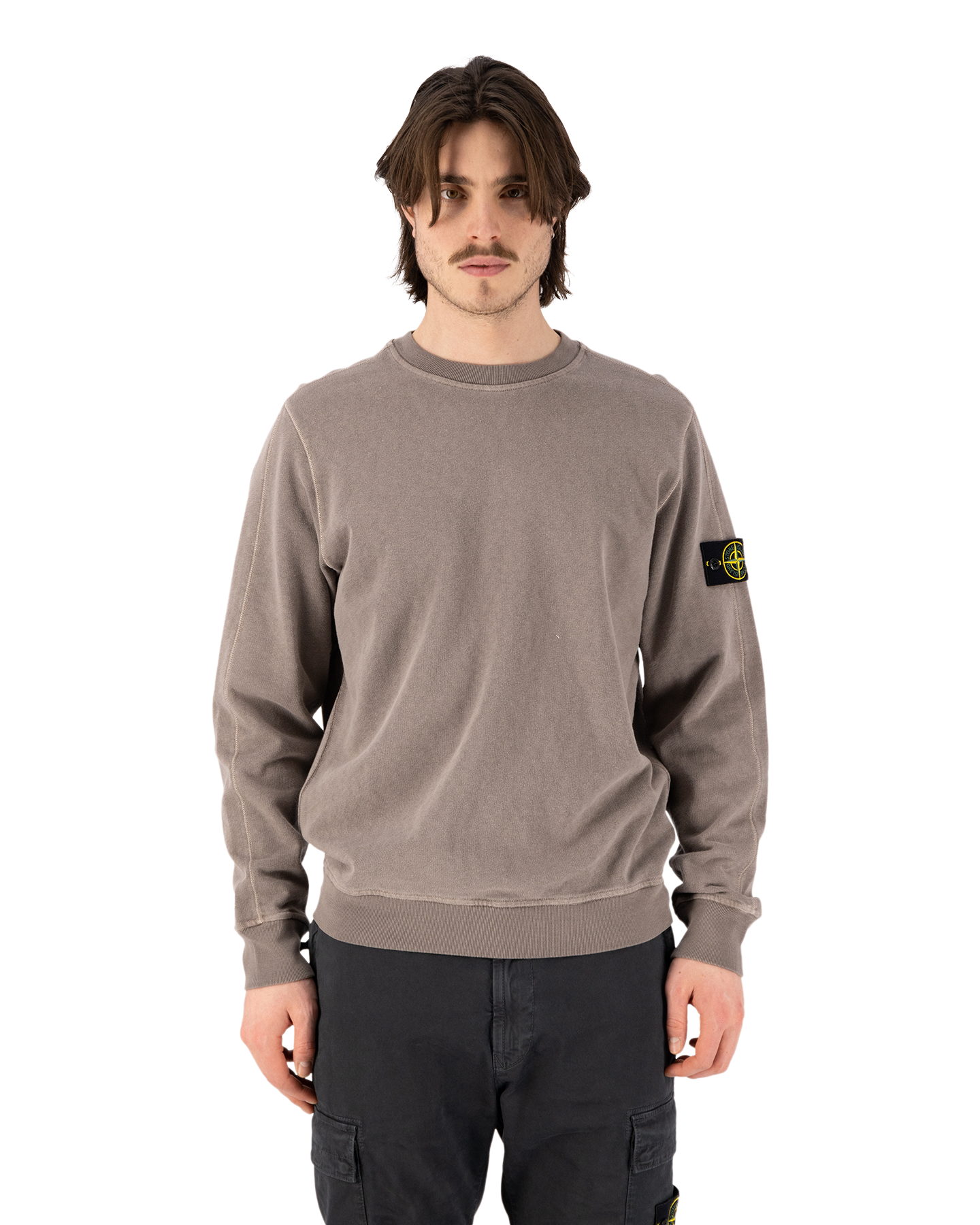 Stone Island 66060 Malfile Fleece Garment Dyed 'Old' Effect Crewneck Sweatshirt GRIJS 4