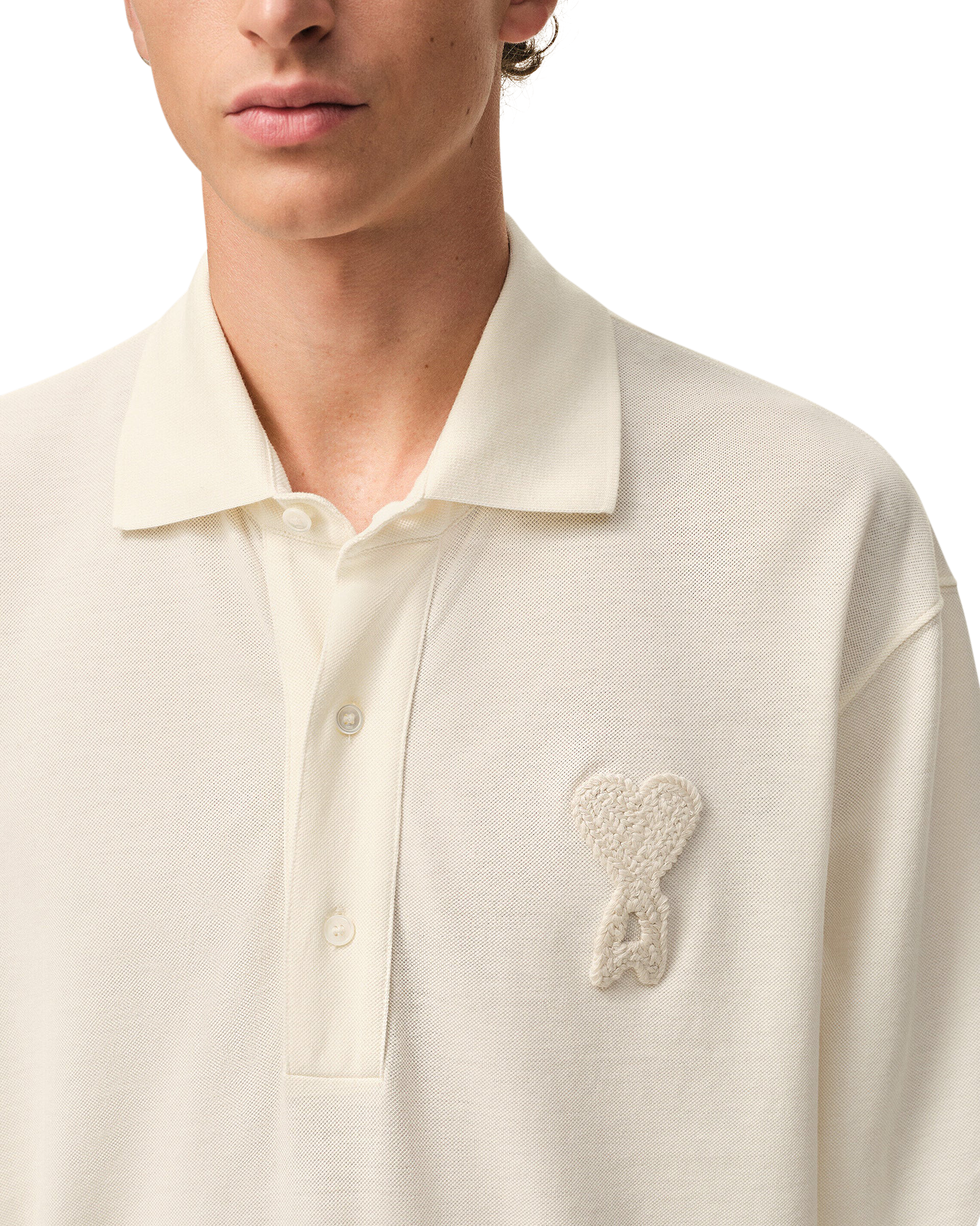 AMI Paris Polo Boxy Fit Avec Patch Crochet Ami De Coeur CREME 5
