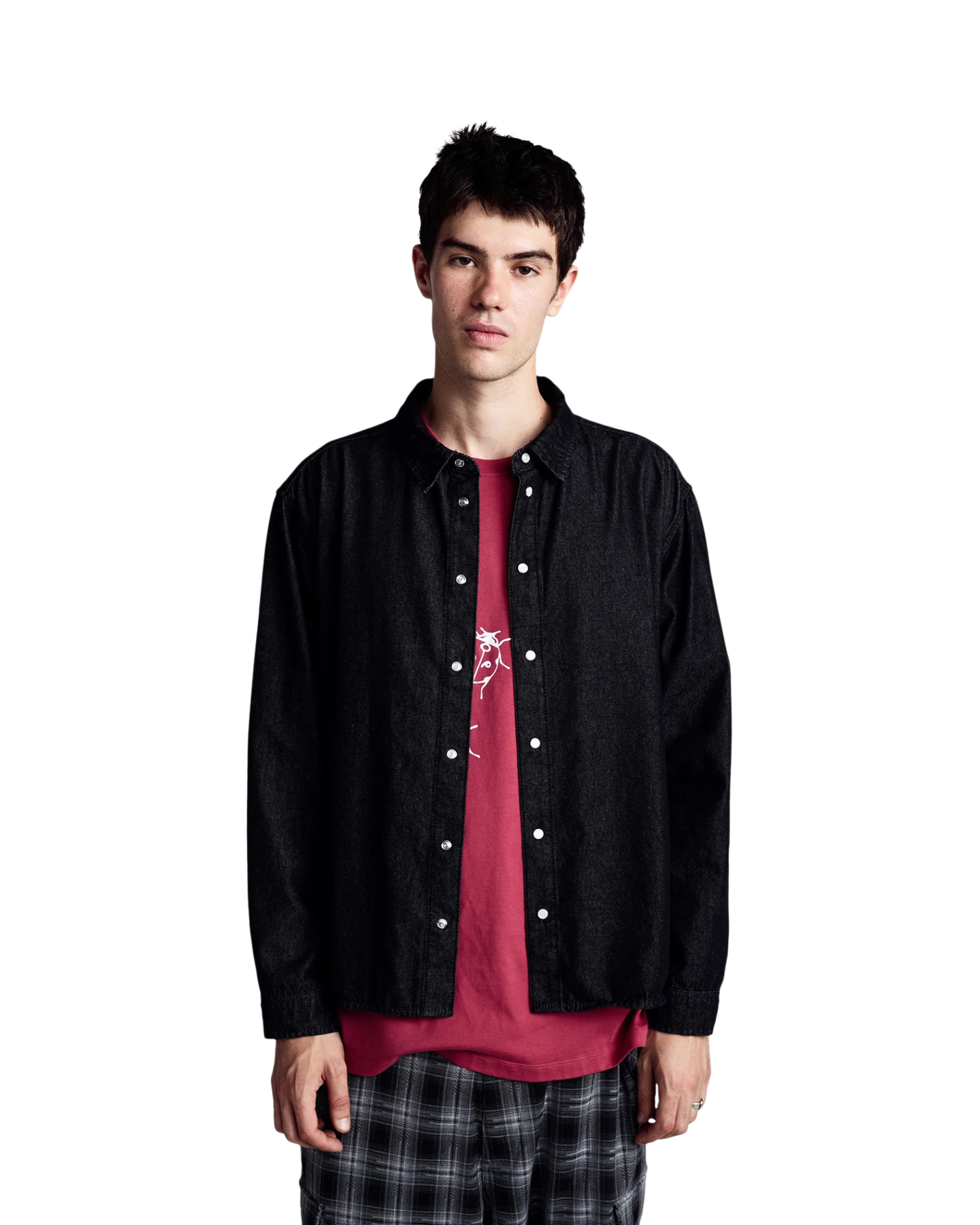 POP Trading Company Applique Logo Denim Shirt ZWART 4