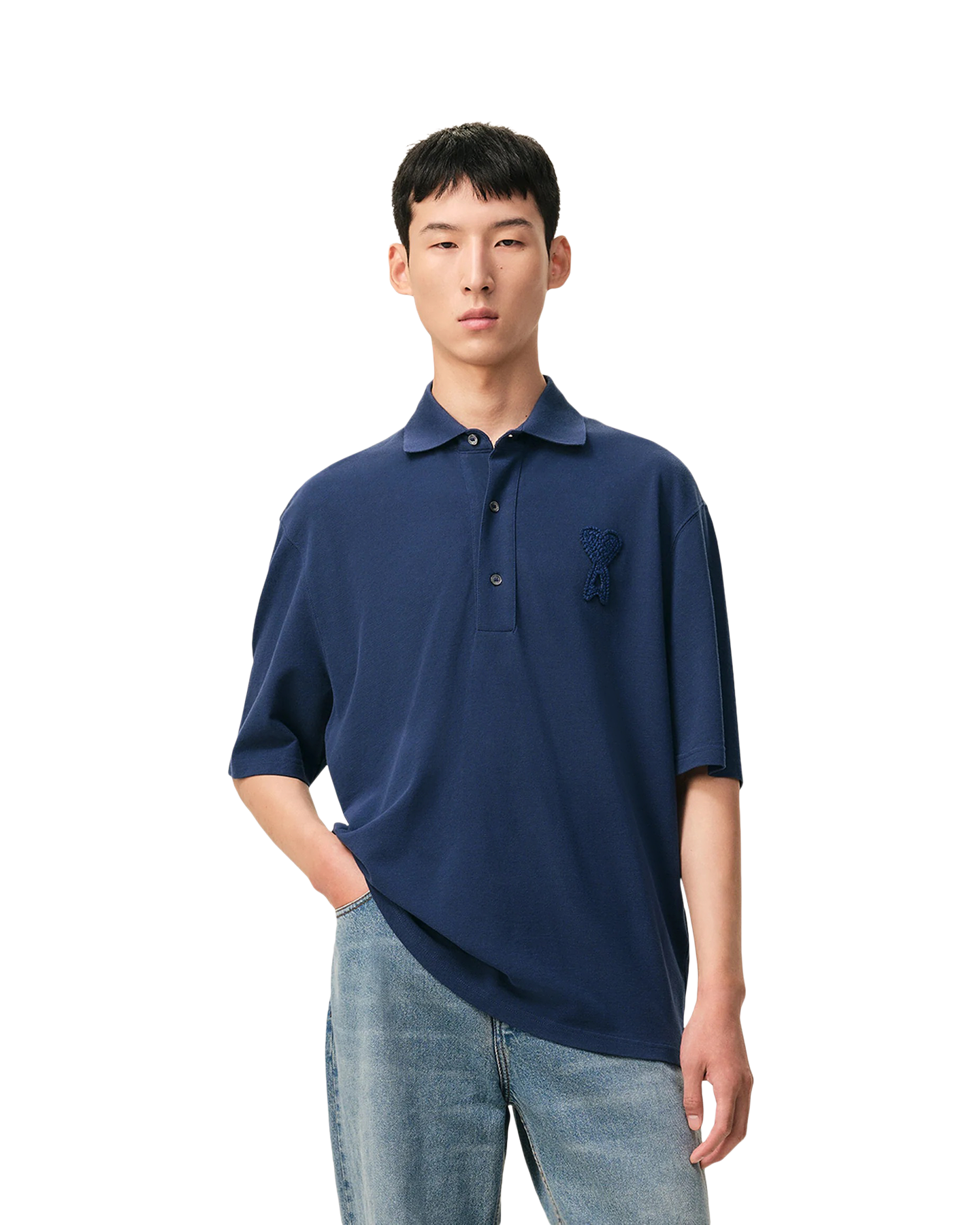 AMI Paris Polo Boxy Fit Avec Patch Crochet Ami De Coeur BLAUW 3