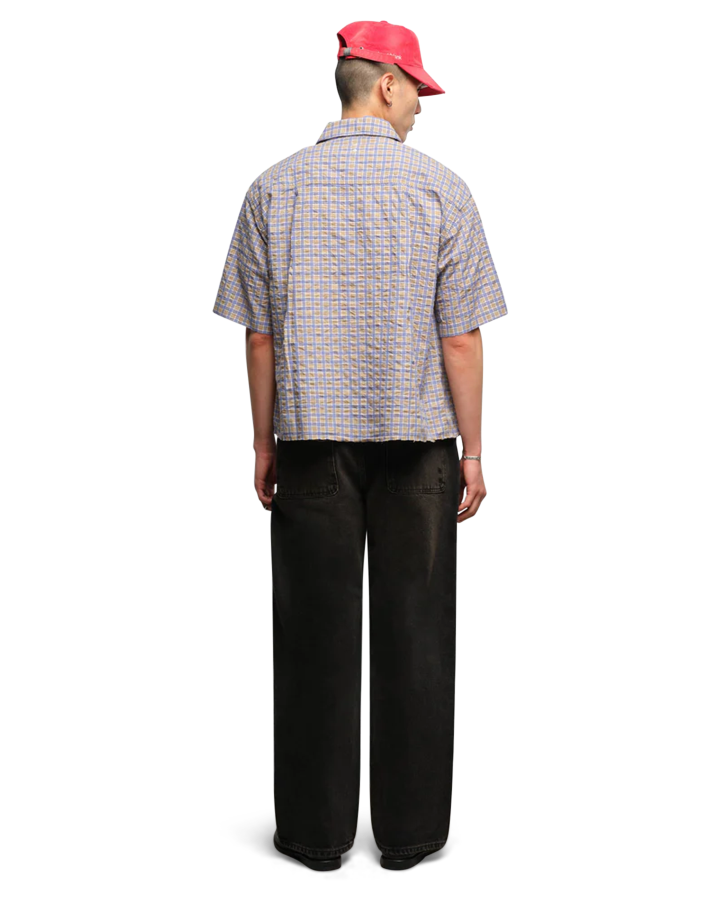 about:blank Raw Hem S/S Check Shirt GOUD 4