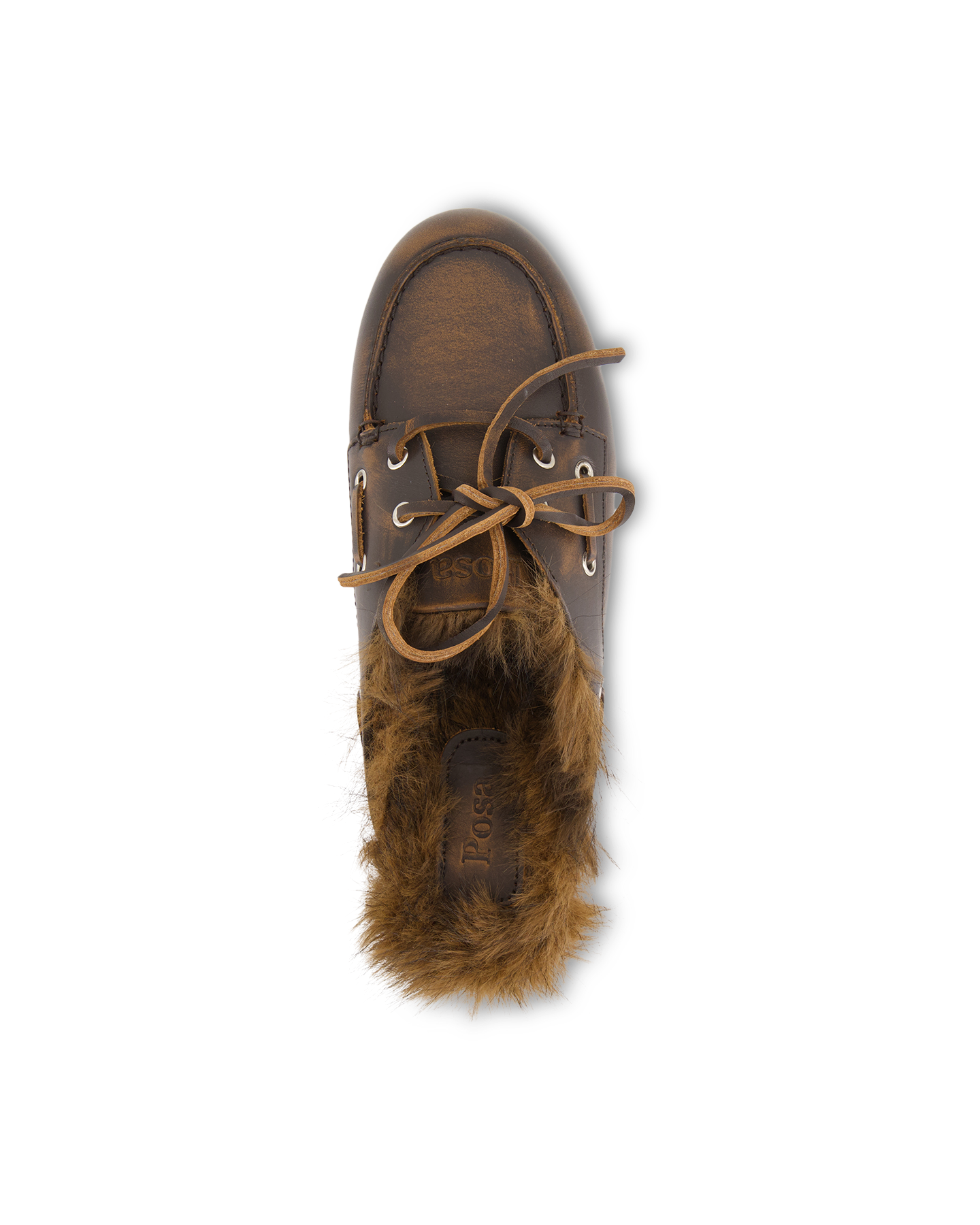 Posa Boat Loafer Mule Hairy Fur - Leather DONKERBRUIN 5