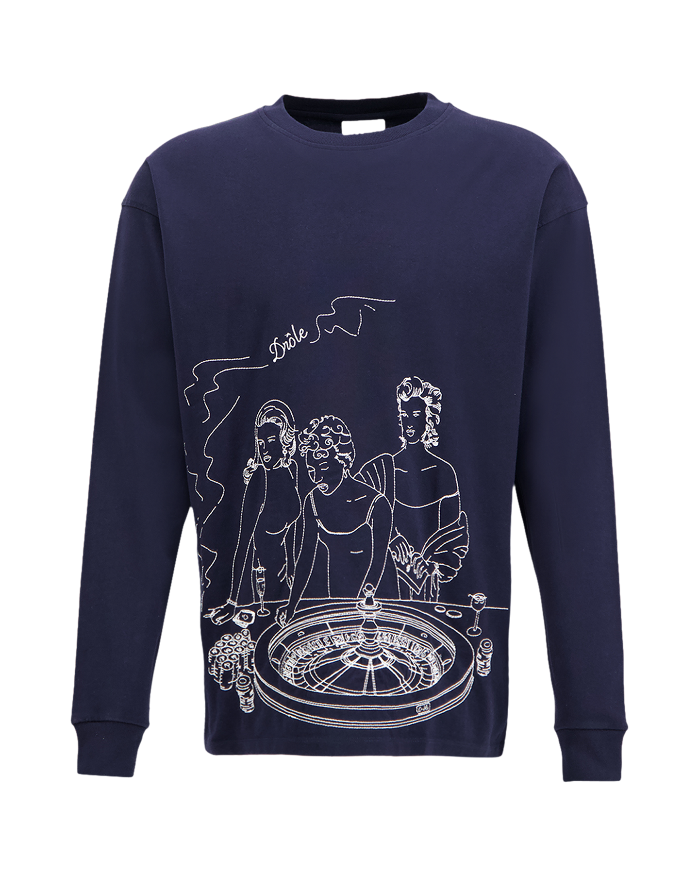 Drole de Monsieur Casino Scene Longsleeve Printed Tee-Shirt DONKERBLAUW 1