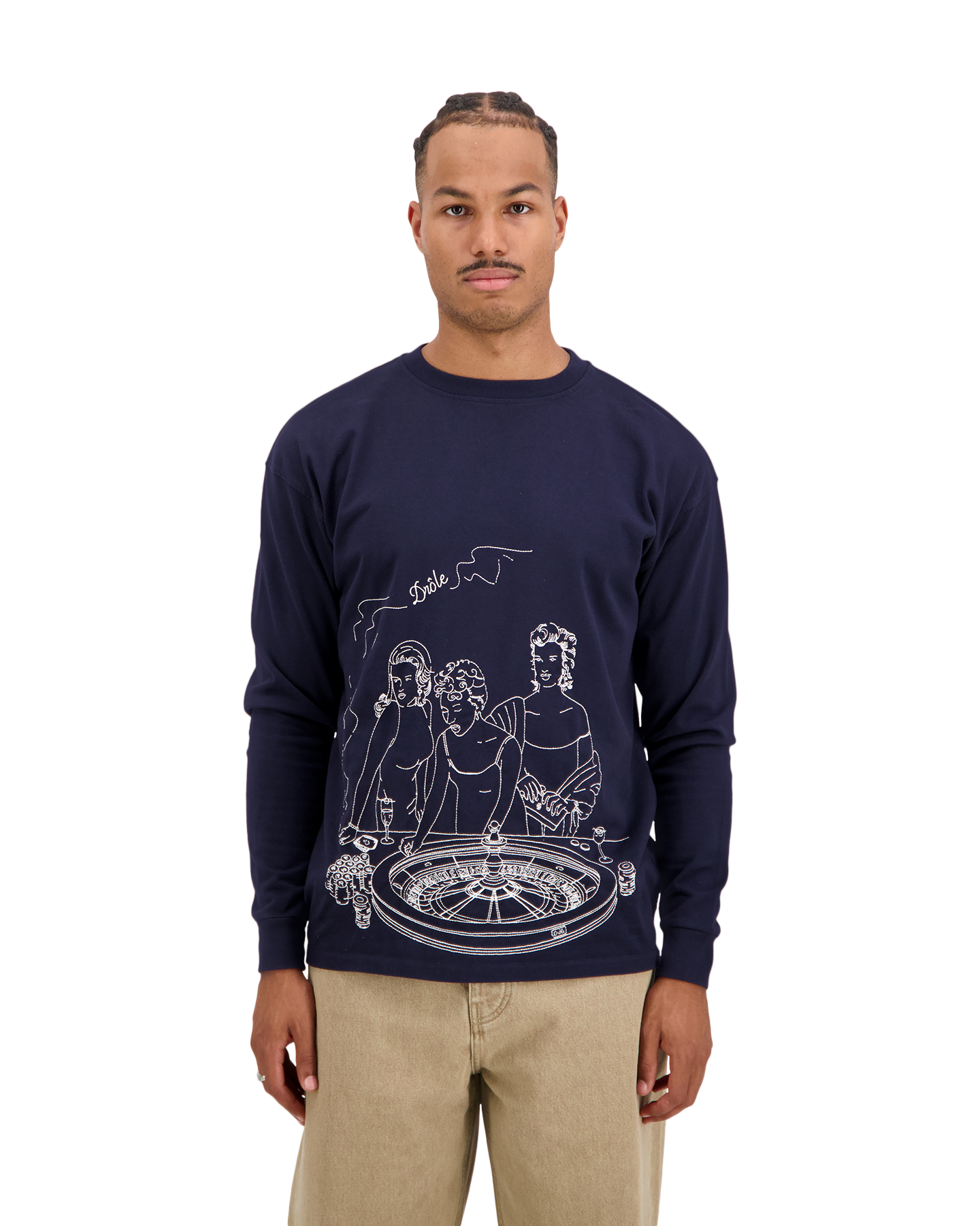 Drole de Monsieur Casino Scene Longsleeve Printed Tee-Shirt DONKERBLAUW 3