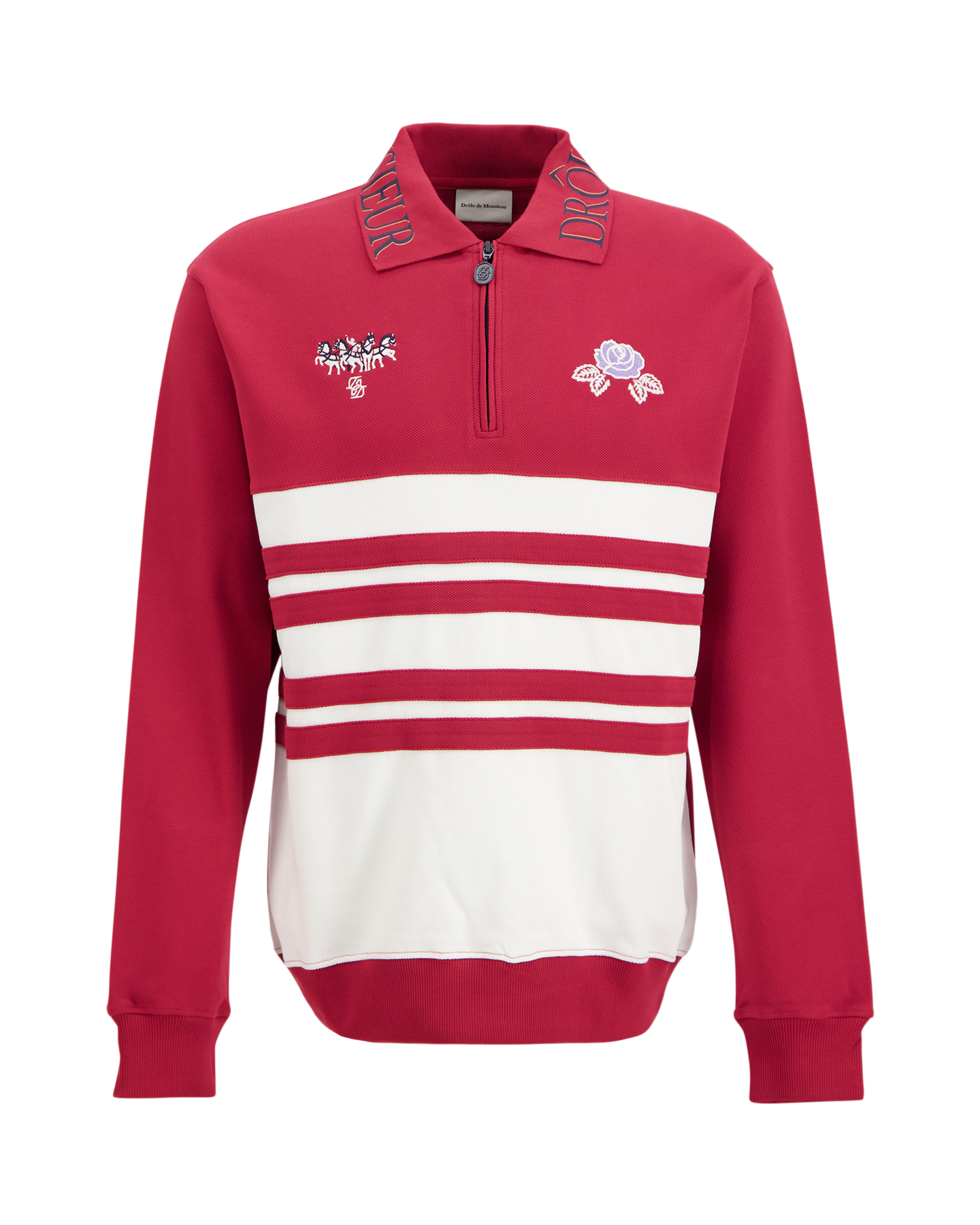 Drole de Monsieur Embroidered and Print Longsleeve Piqu Polo ROOD 1