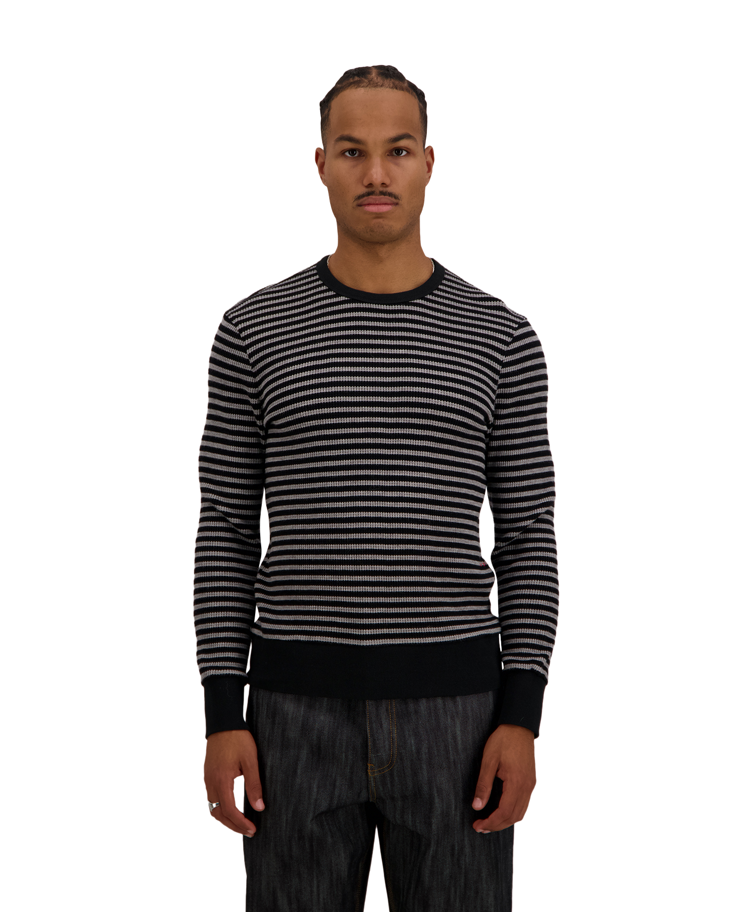 POP Trading Company Striped Waffle Crewneck GRIJS 3
