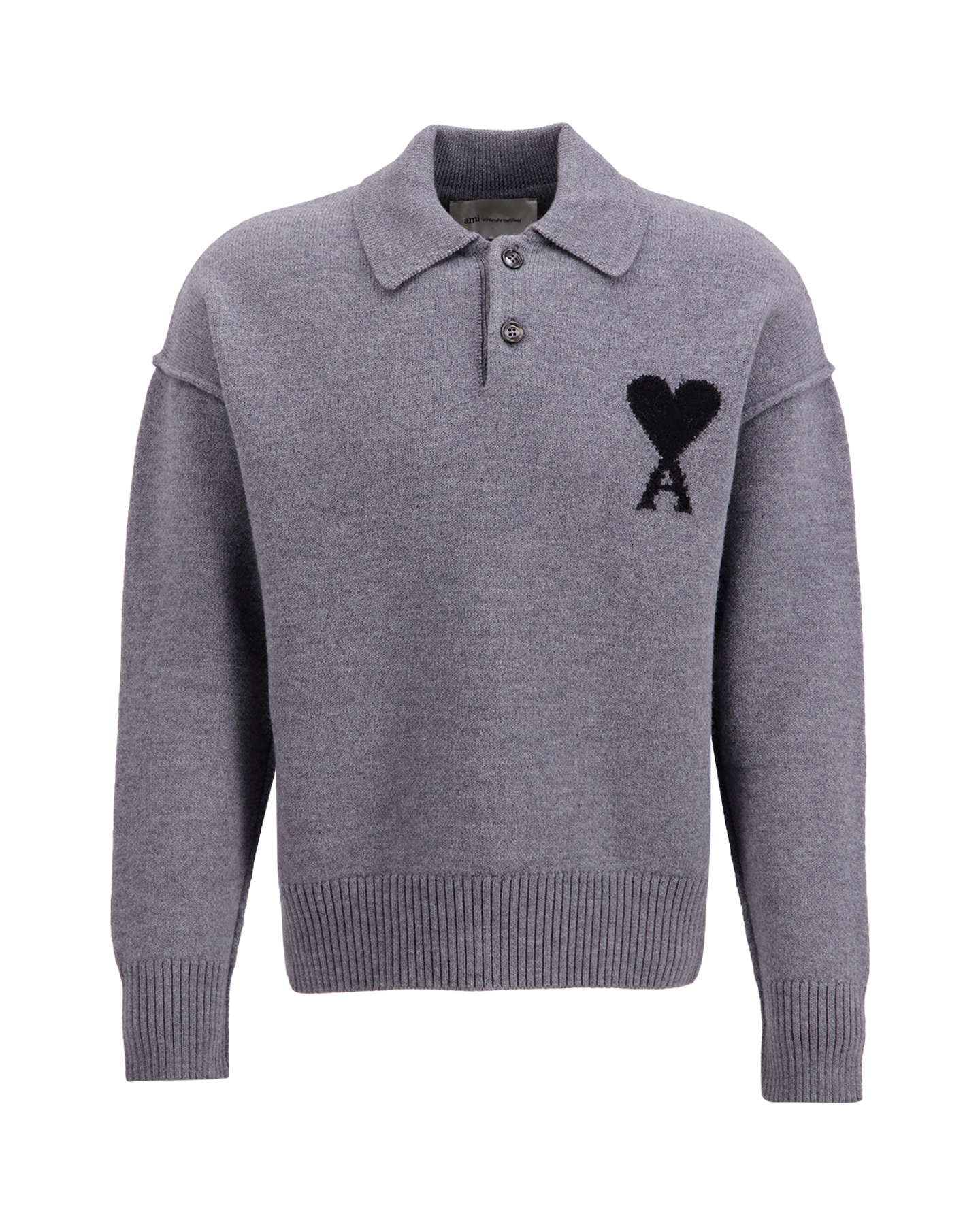 AMI Paris Polo Sweater With Contrasted Ami De Coeur GRIJS 1