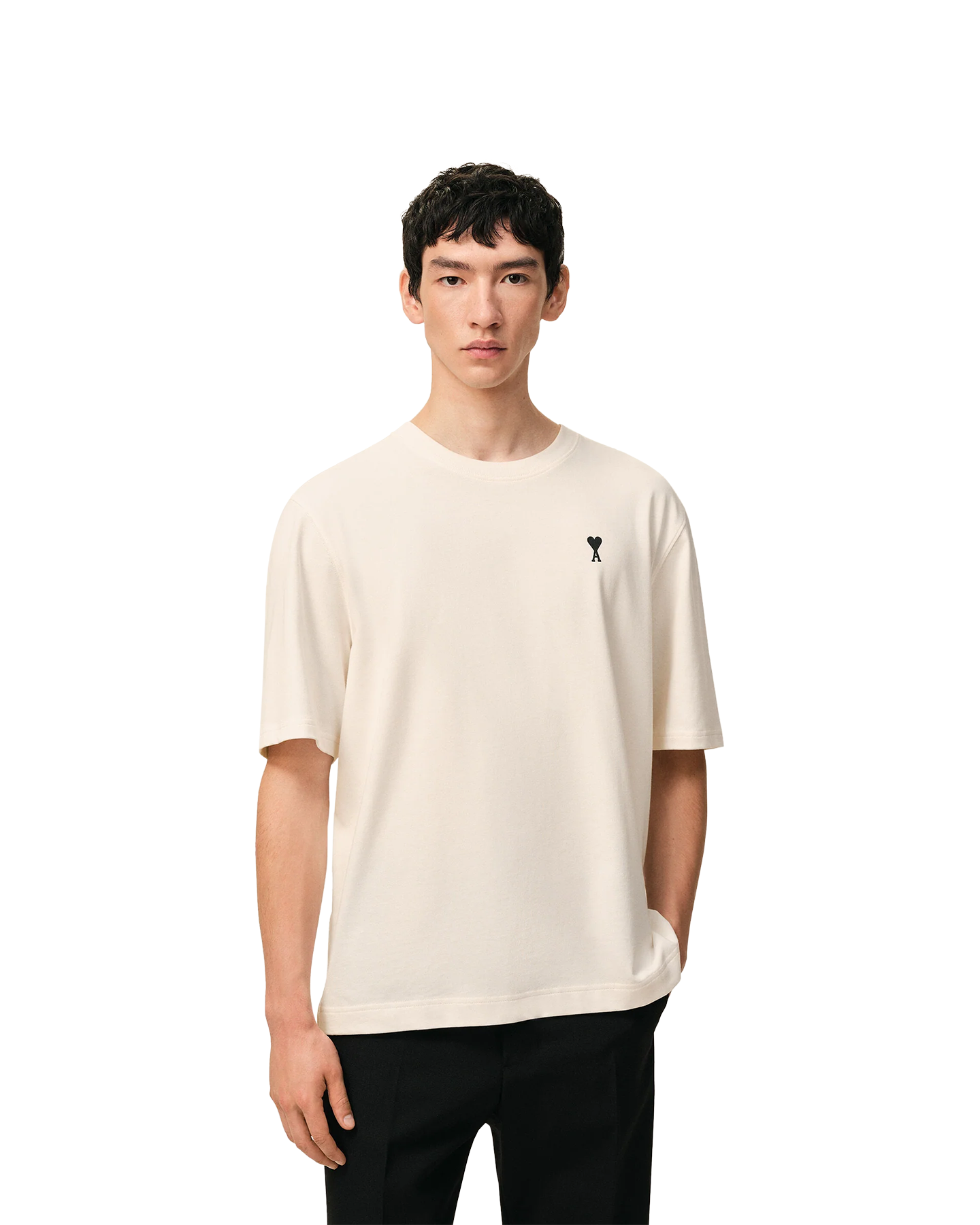 AMI Paris Teeshirt Adc Manches Courtes Boxy Fit Avec Print Signature Dans Le Dos CREME 4