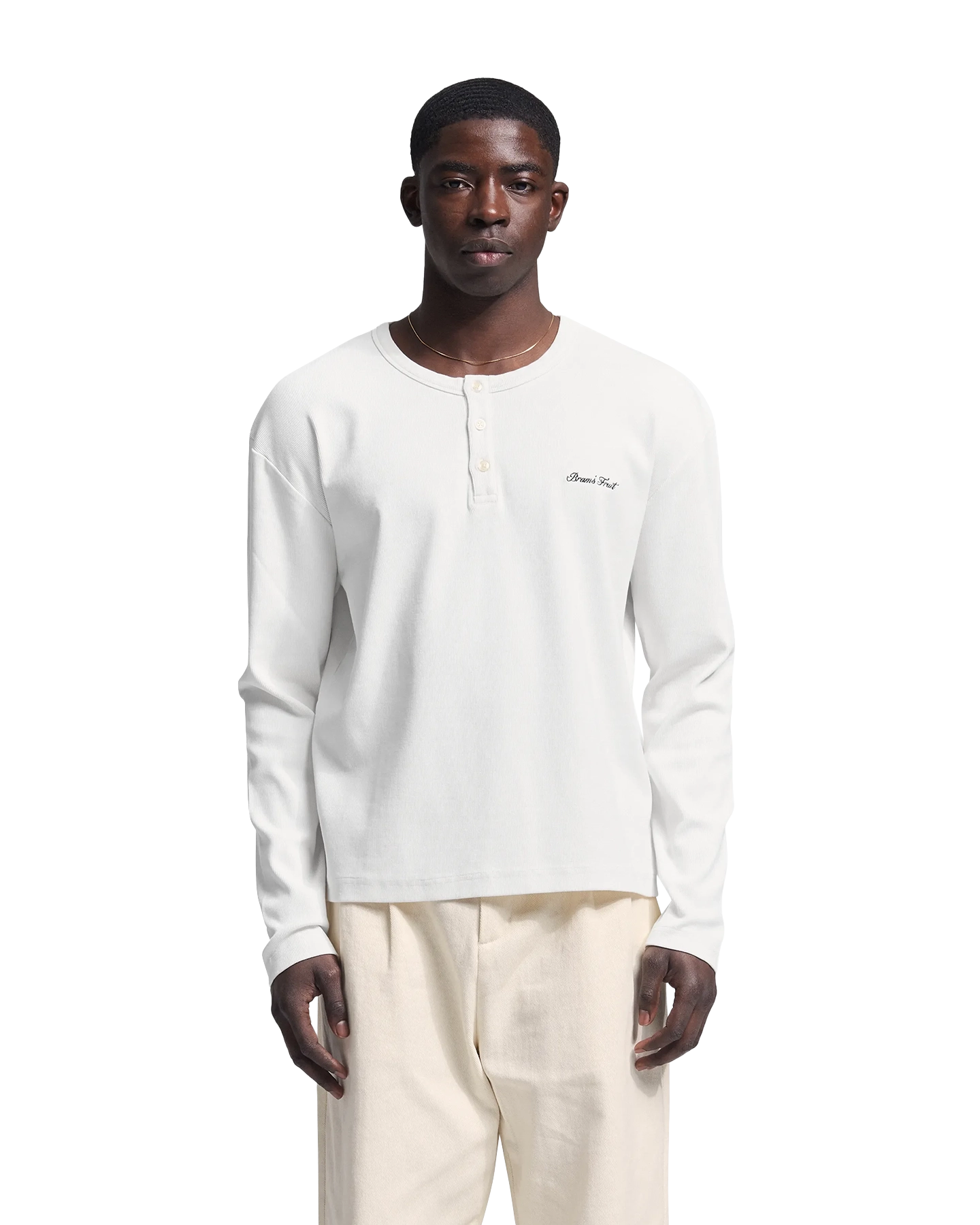 Brams Fruit Script Logo Henley Longsleeve WIT 3