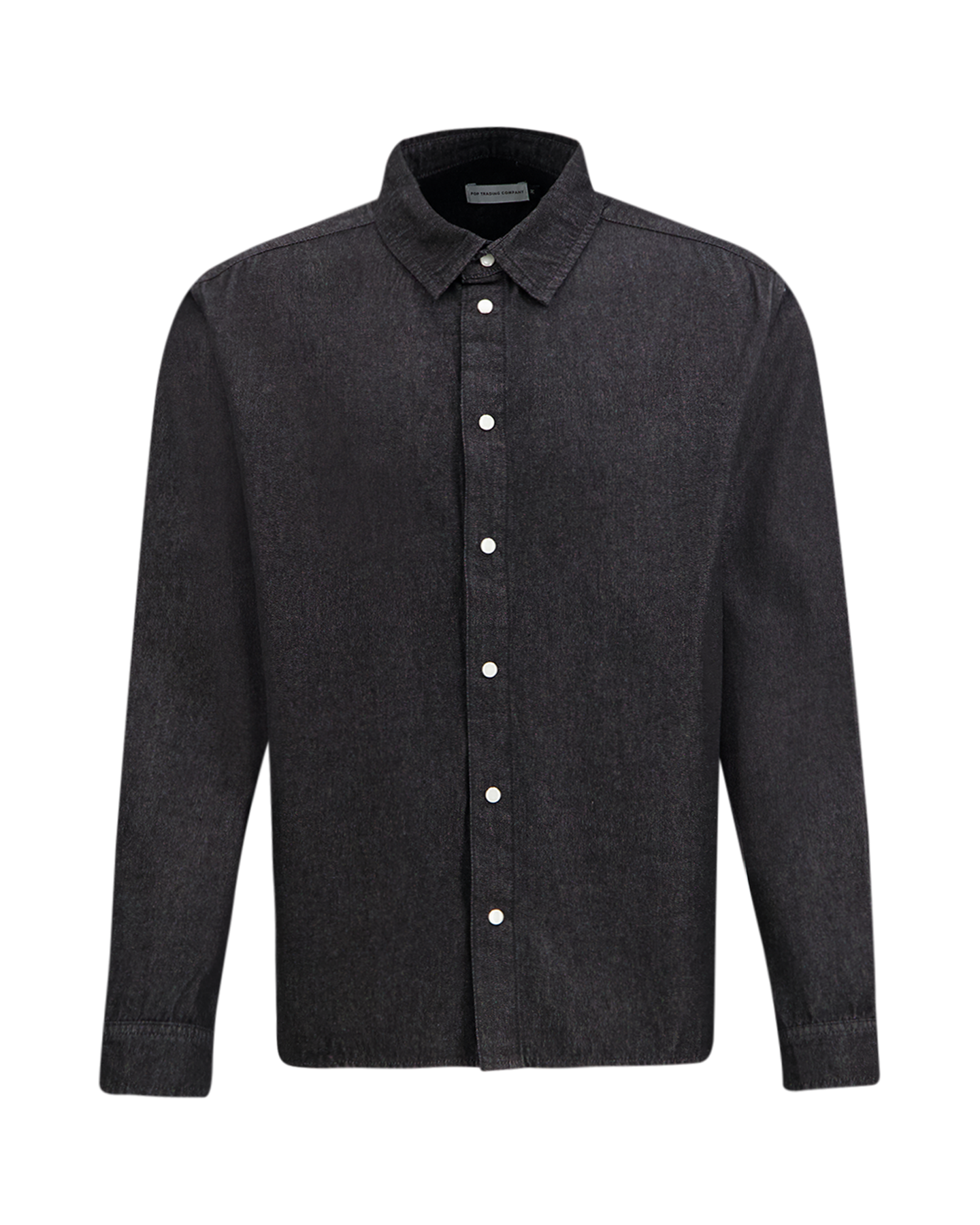 POP Trading Company Applique Logo Denim Shirt ZWART 2