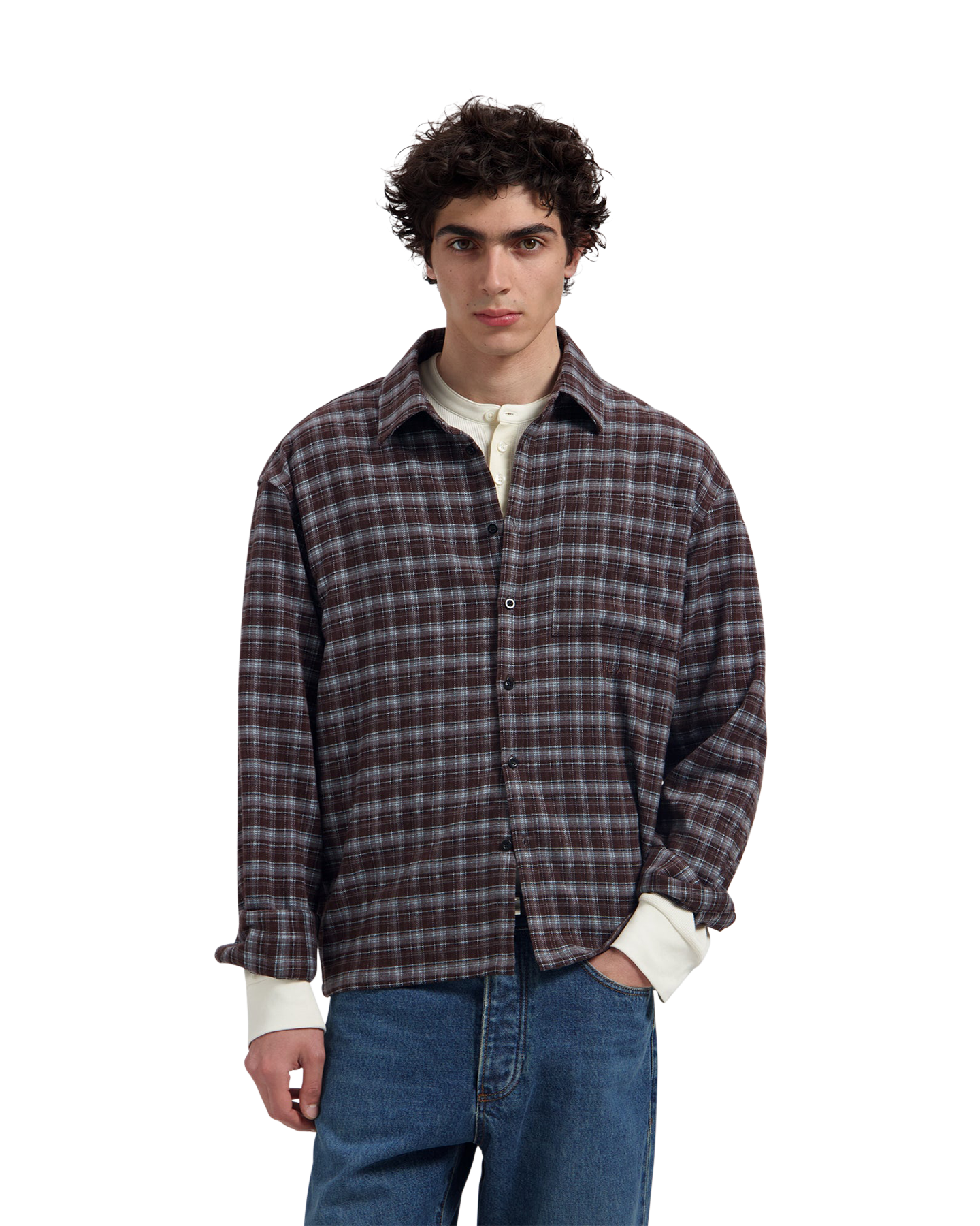 OLAF Flannel Boxy Shirt DONKERBRUIN 3